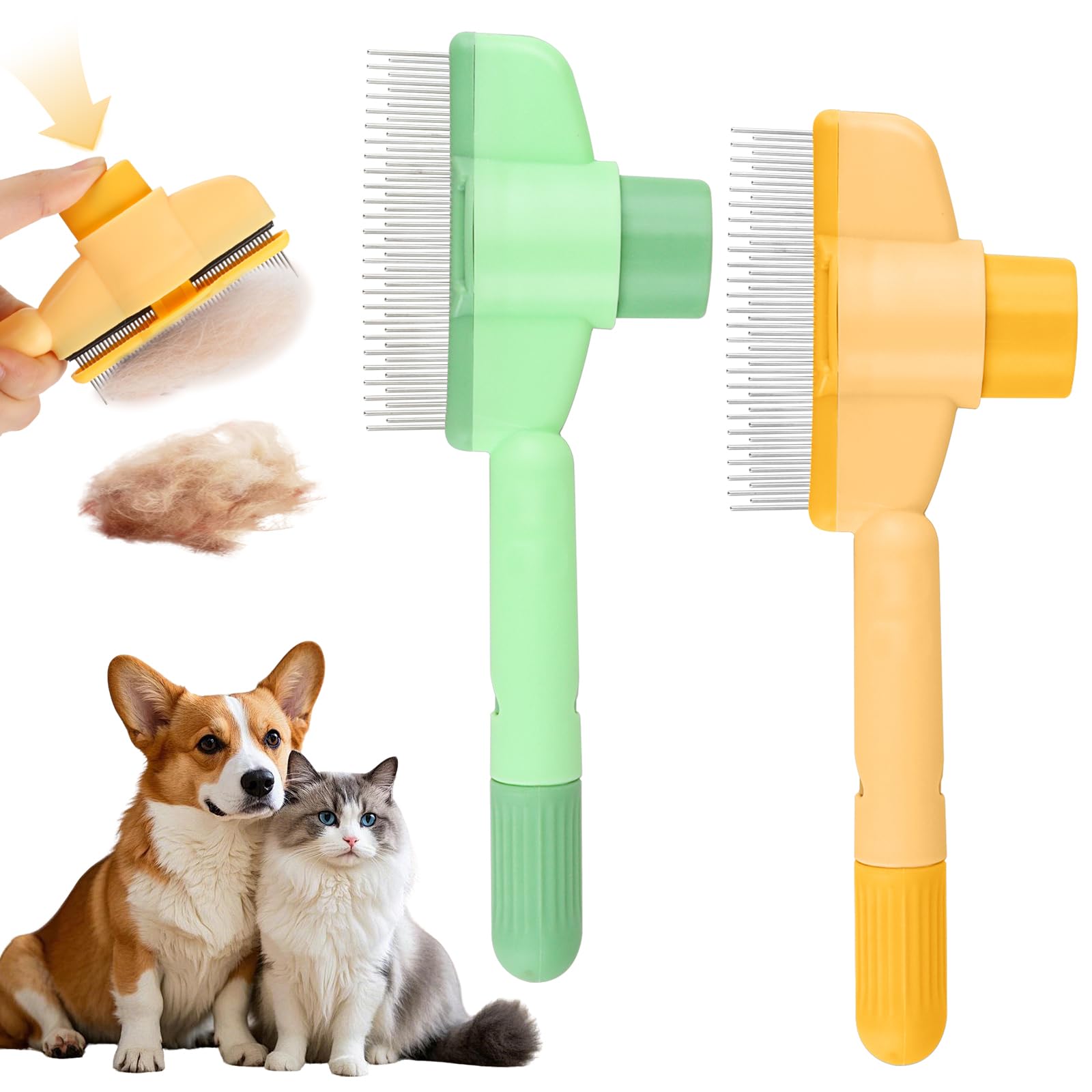 2PCS Peine para Gatos Perros, Peine Automático para Pulgas de Mascotas, Pein para Mascotas con Botón de Desbloqueo, una Limpieza Rápida de Pelos Sueltos y Enredan