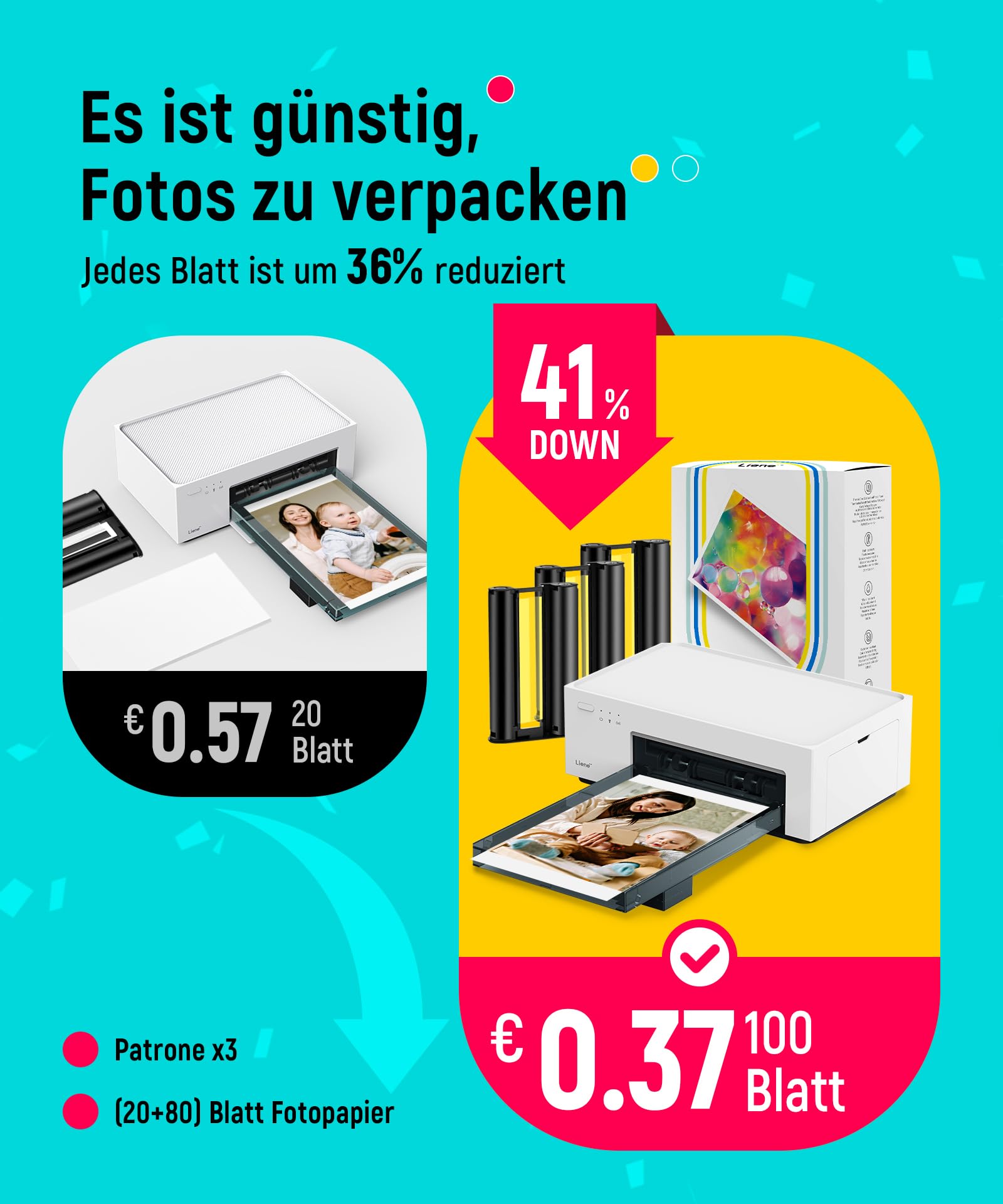 Liene Fotodrucker für Smartphone 10x15 cm WiFi 300DPI Farbsublimation Portable