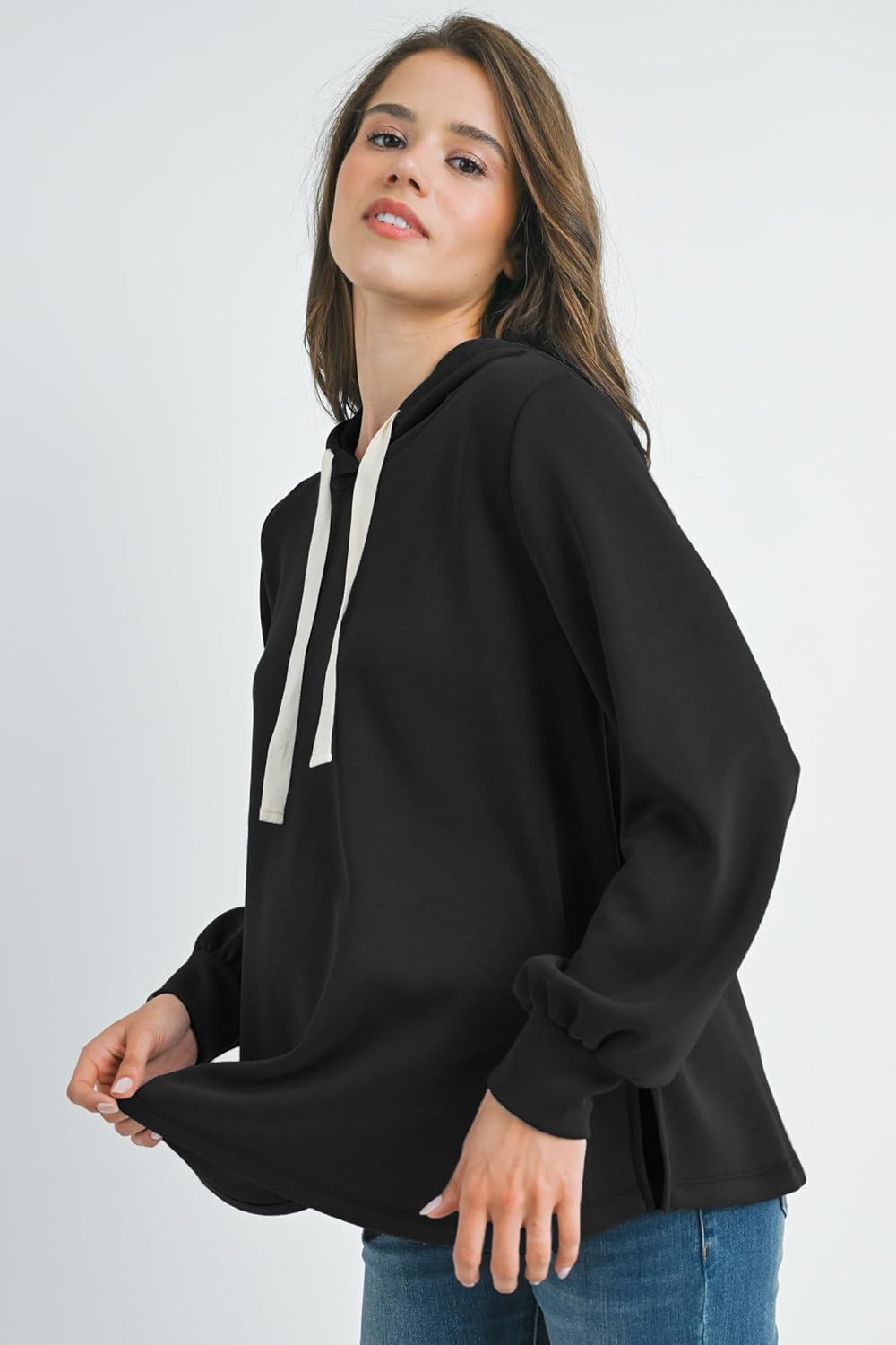 LaClef Womens Maternity Oversized Pullover Hoodie Side Slit Fleece Sweater