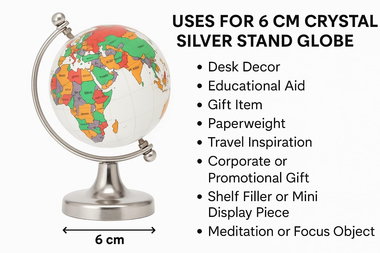 ThincAmaxe Luxury Crystal Mini Globee with Silver Stand– Elegant World Globe for Desk or Office Décor, Modern Decorative Glass Globe with Etched Continents (Colourful Globe, Mini) - Image 4 thumbnail