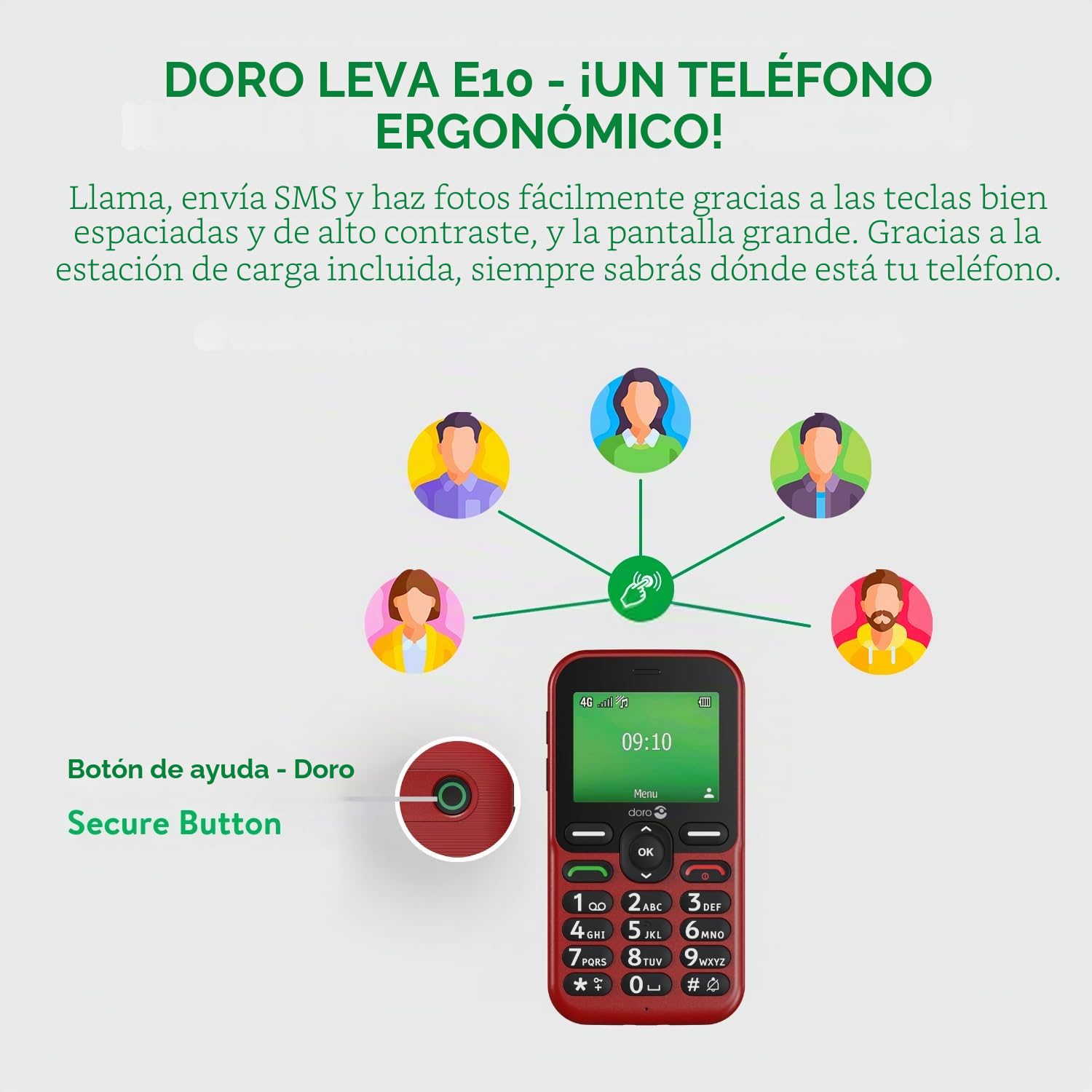 Doro LEVA E10 - schwarz 4G Mobiltelefon mit Secure-Button, HD-Voice, H?rger?tekompatibilit?t (380592)