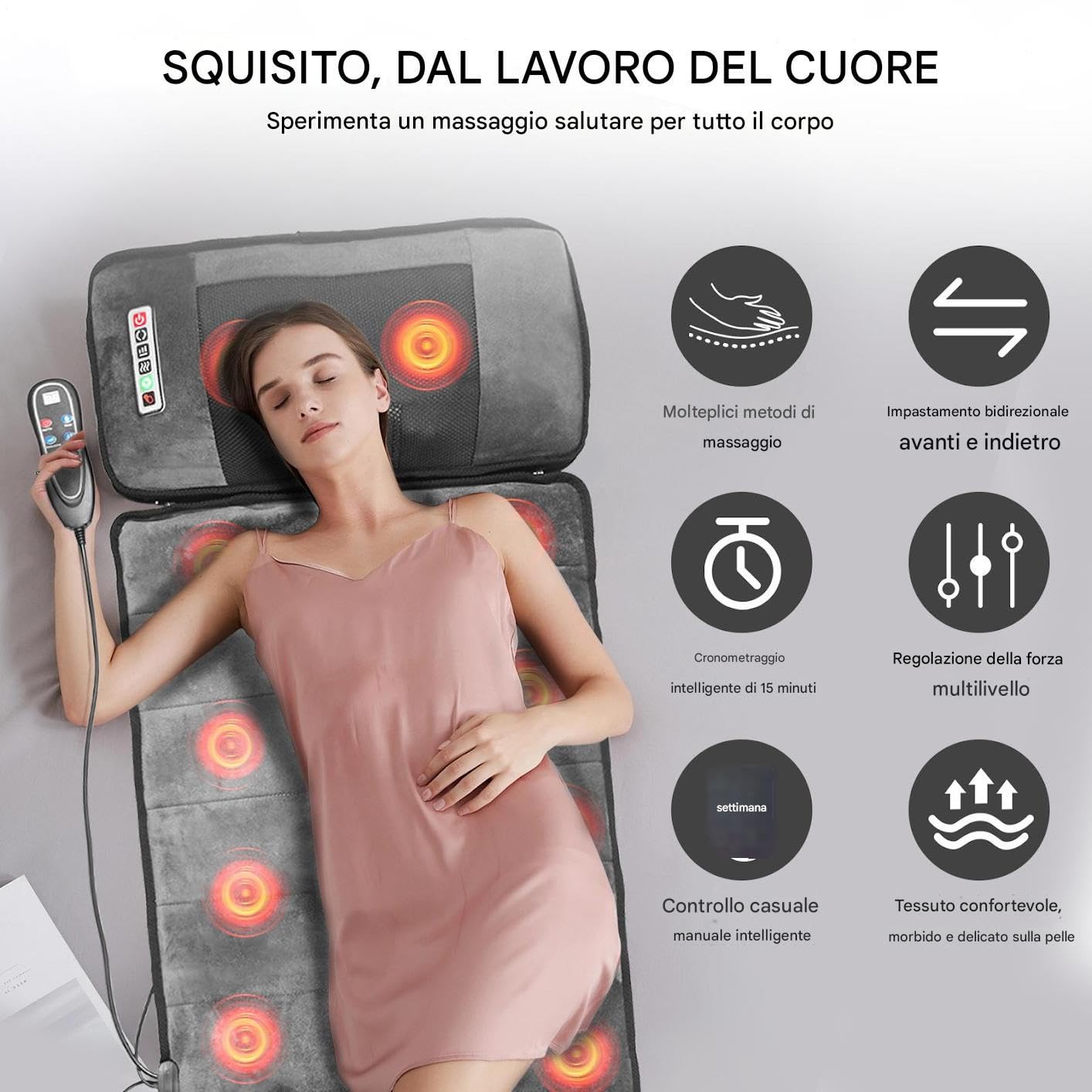 Tappetino Massaggiante Per Tutto Il Corpo 50x165 Cm,Materasso Massaggiante Intelligente A 9 Velocità Con Cuscino Lombare Gonfiabile E Telecomando,Massaggiatore Per Collo E Spalle Per Alleviare
