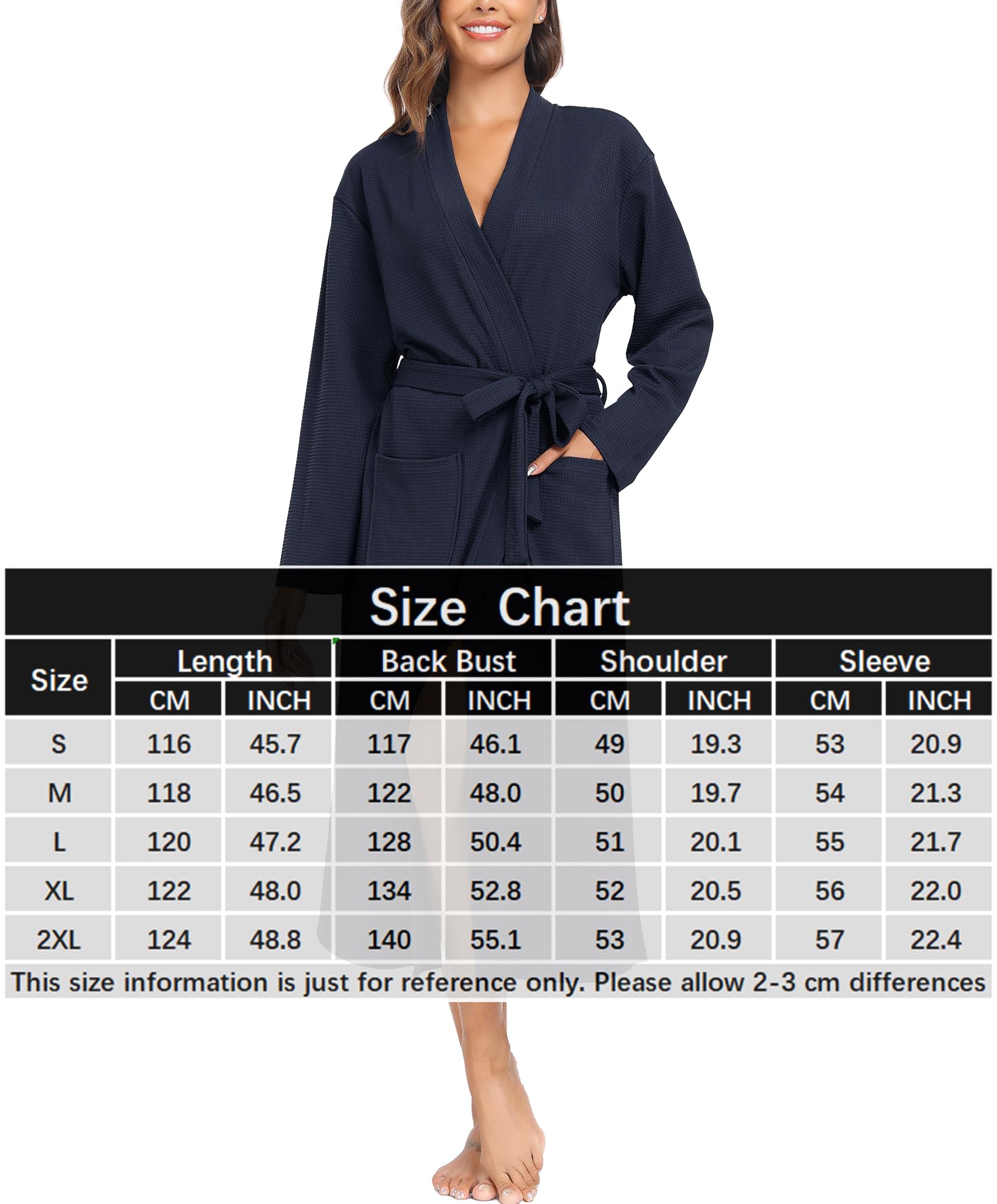 Sopesil Peignoir en Coton Pour Femme,Kimono Femme Nuit avec Col en V Longues Manches Robe de Nuit Femme avec Poches,S-XXL
