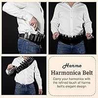 Vista 6 de Harmo Cinturón de armónica profesional, capacidad de 12 ranuras para armónicas diatónicas, cinturón de cuero de microfibra duradera con hebilla