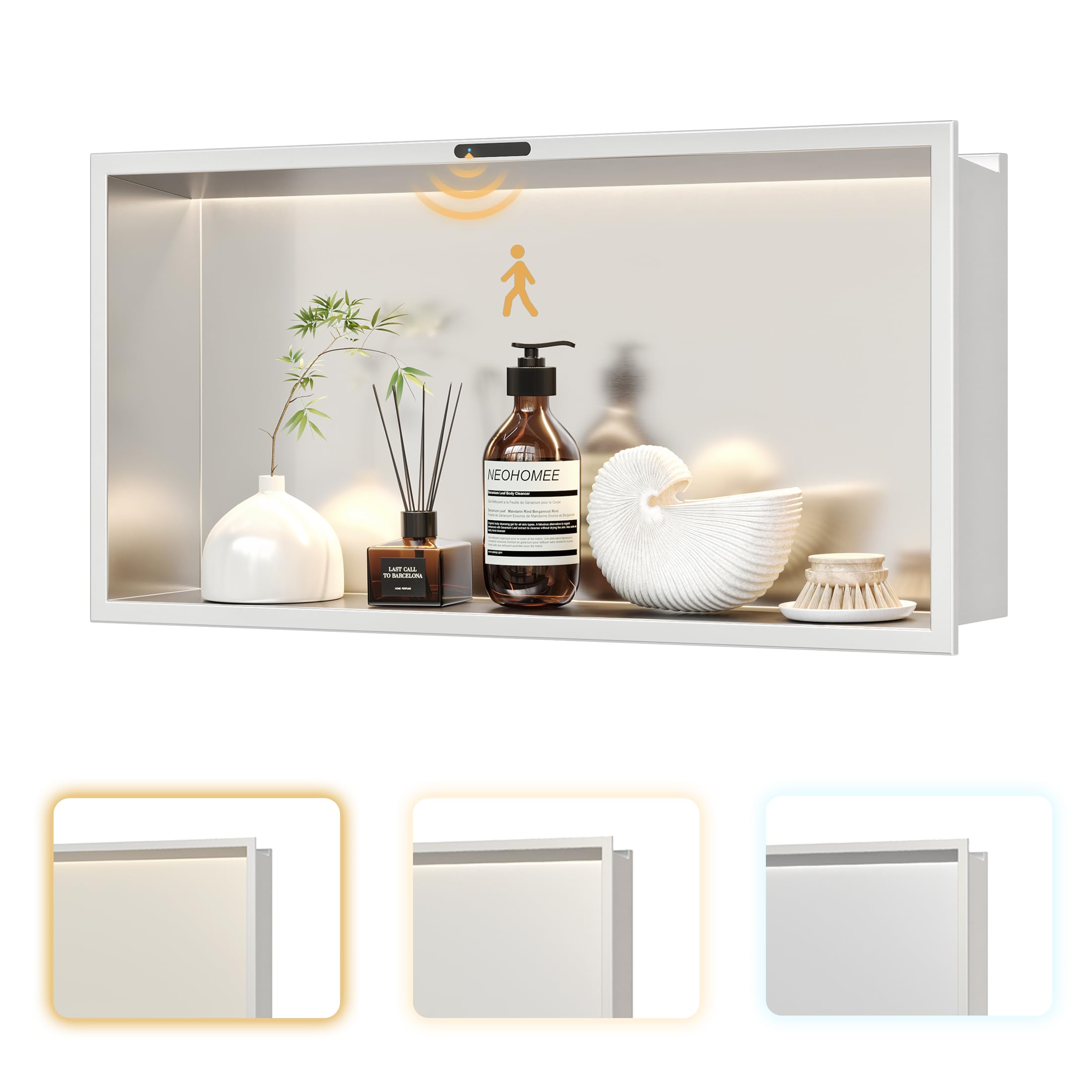 LED Wandnische Dusche Edelstahl mit Bewegungsmelder Radar 60x30cm