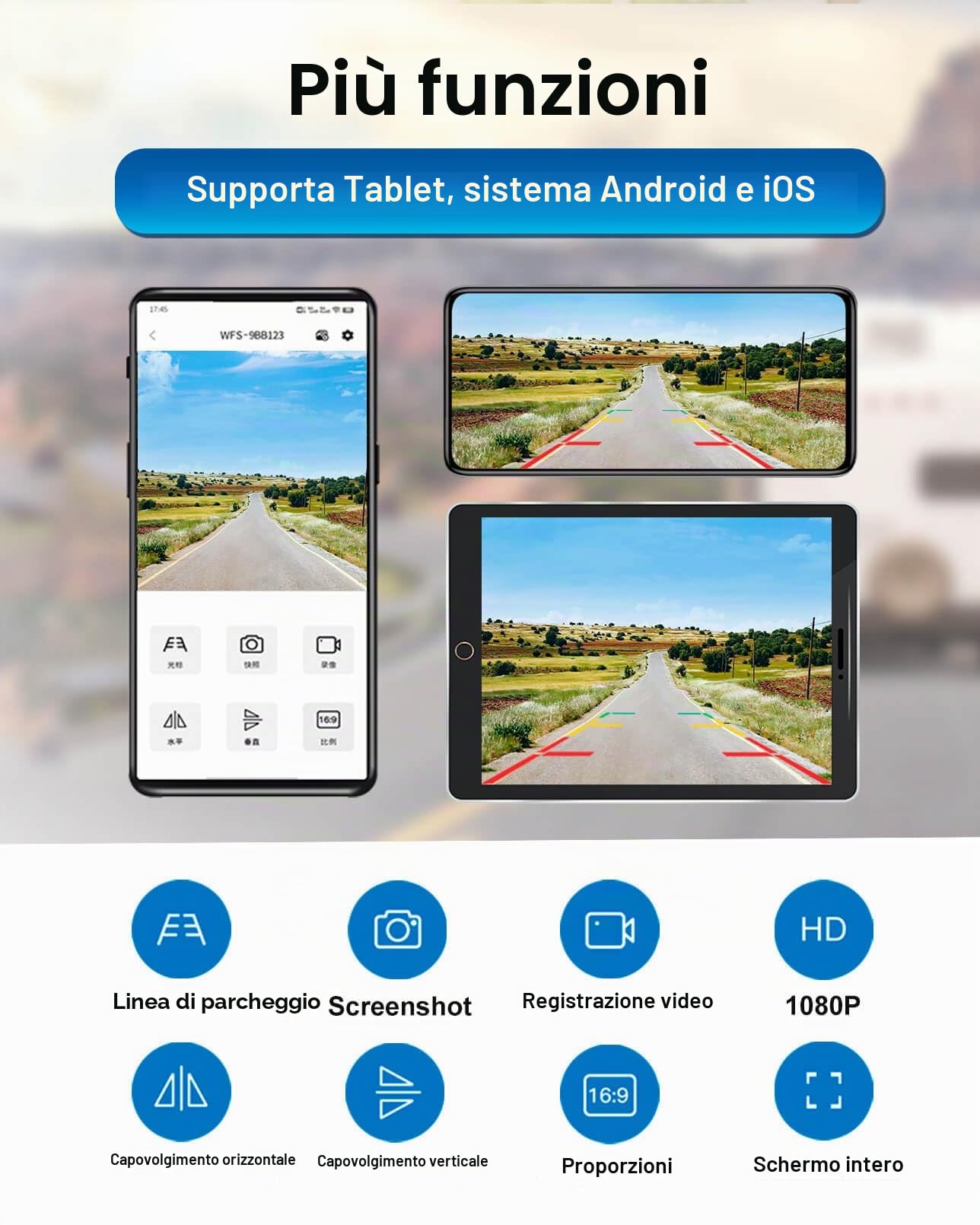 1080P - Telecamera per retromarcia a energia solare, senza fili, con visione notturna, 365 giorni, IP66, batteria ricaricabile per rimorchi, camper, camion, auto, compatibile con cellulare Android