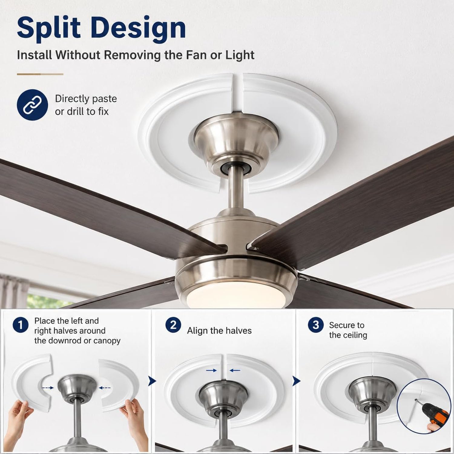 10 Inch Split Ceiling Medallion Trim Ring for Lights and Fans — Amazon image 6