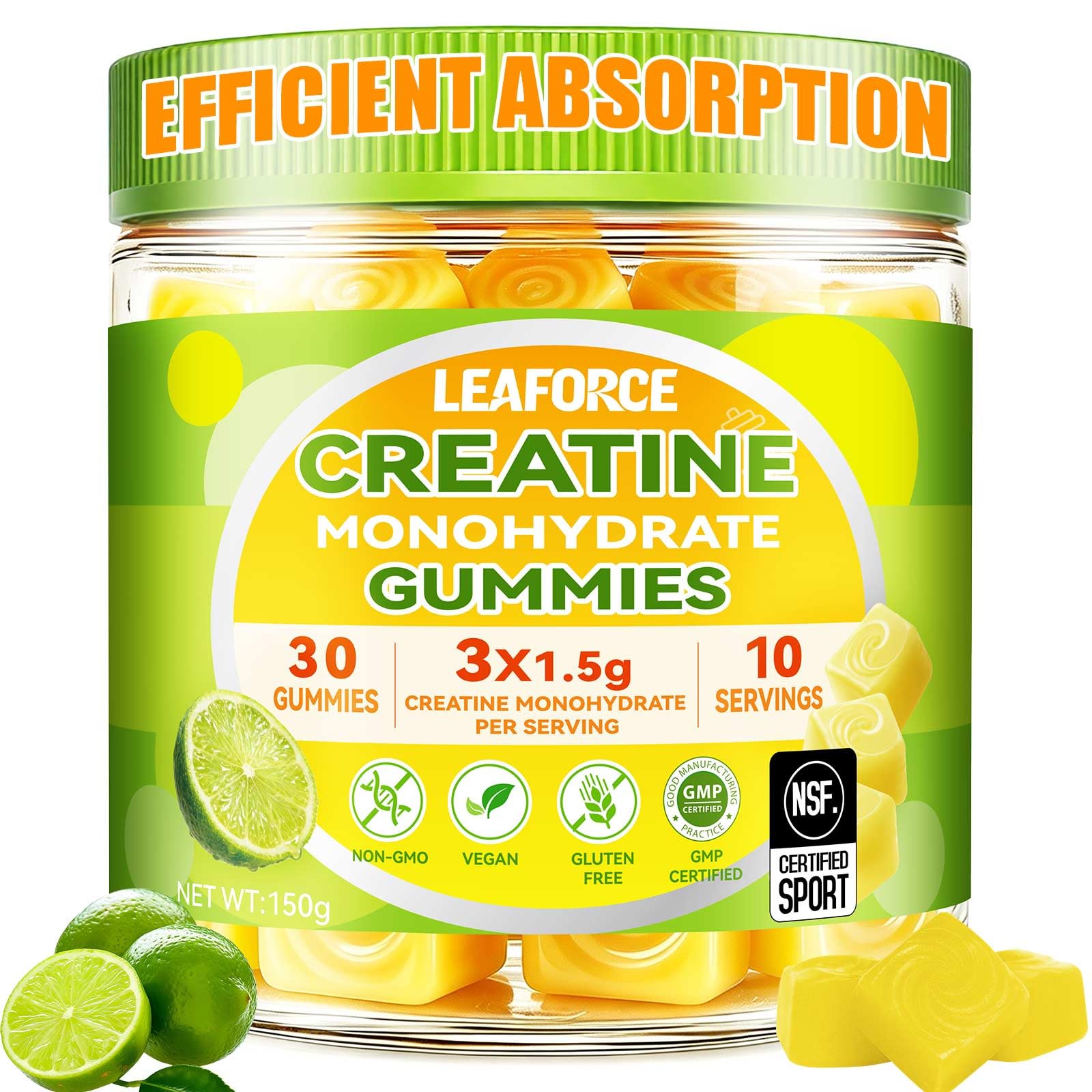 Creatine Monohydrate Gummies for Men & Women, 4.5g Creatine Monohydrate per Serving – Easy Daily Creatine Supplement for Workout & Fitness Support, Vegan, Lemon Flavor, 30 Gummies 30 Count (Pack of 1)