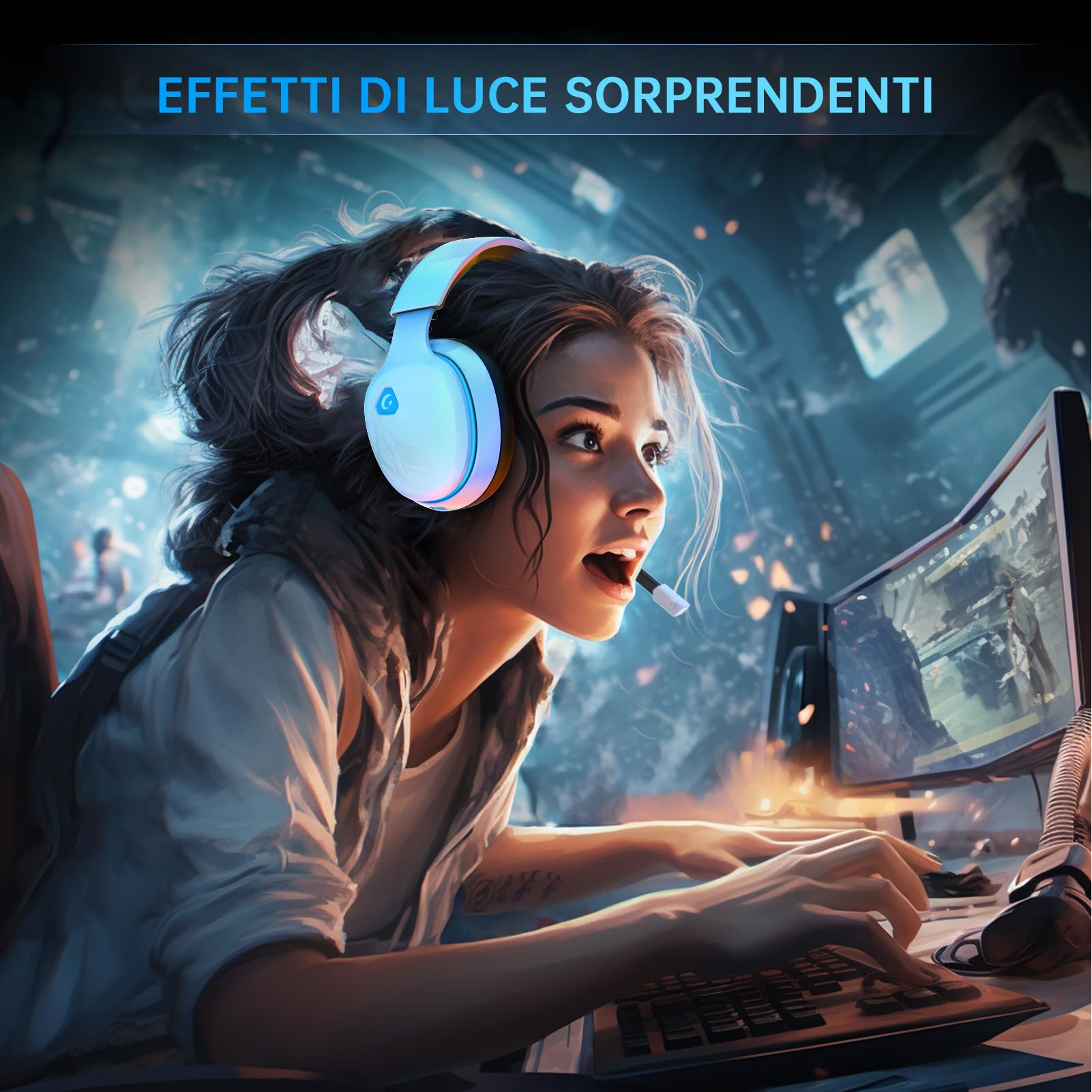 Cuffie Gaming Wireless 2,4 GHz per PC, PS4, PS5, Mac, Switch - Bluetooth 5.2 Con Microfono Staccabile - Jack Audio 3.5 mm per Cuffie Cablate