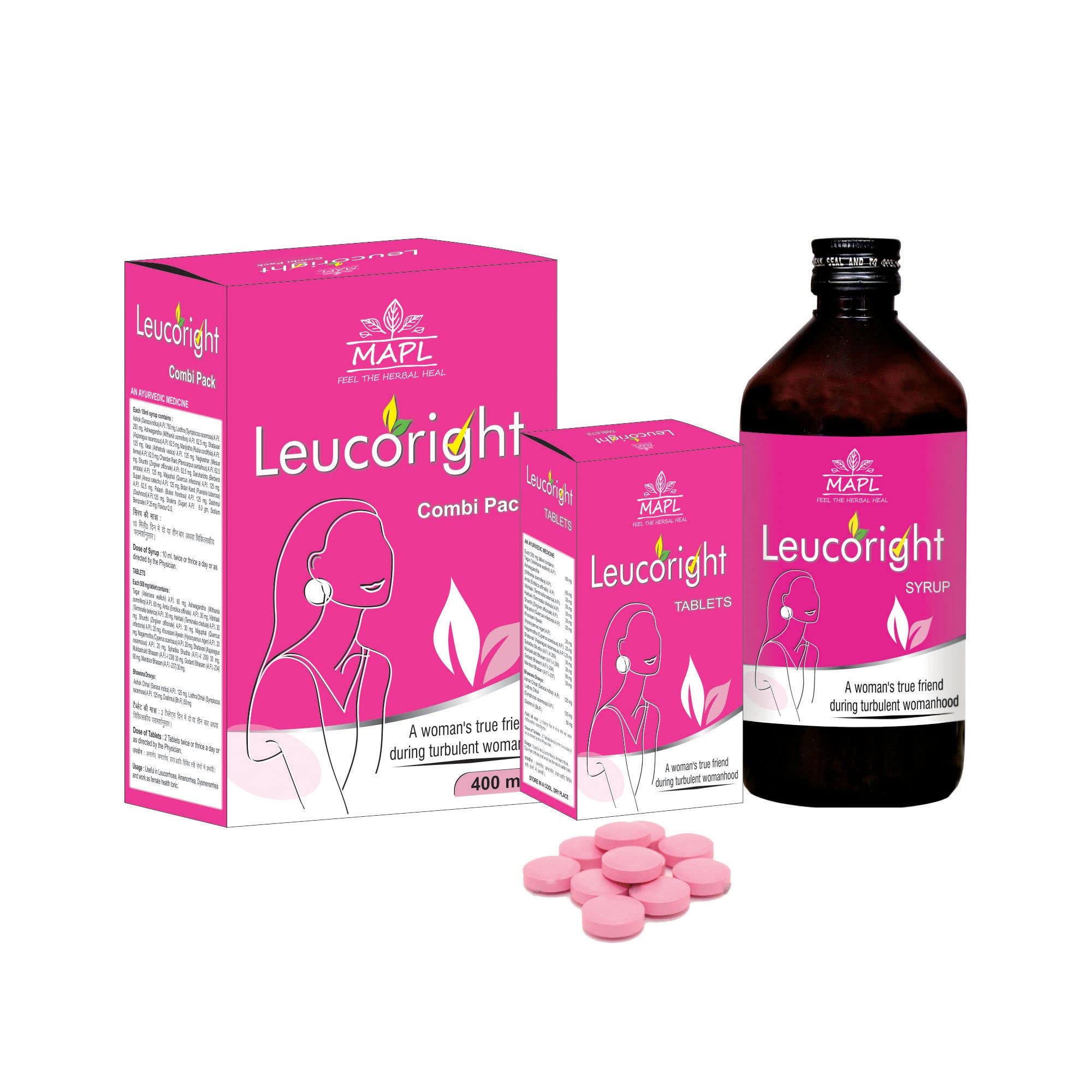 MAPL Leucoright Syrup and Tablets for Women health - 400 ML and 80 Tablets Combo Pack (B08F7GSR6H) Amazon Price History, Amazon Price Tracker