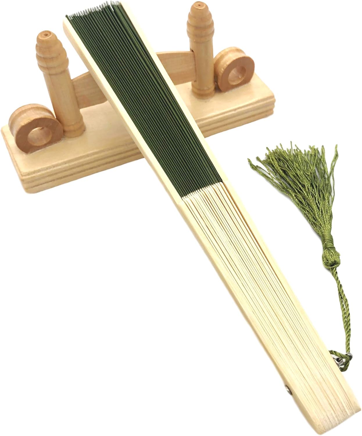 FANSOF.FANS Fabric Handheld Folding Hand Fan With a Tassel Grade A Bamboo Ribs for Women Girls Summer Party Event Favor Birthday Wedding Souvenir Gift (Moss/Olive Green)