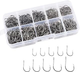 dedoot Fishing Hooks, 500 Pack High Carbon Steel Jig Bait Sharp Fish Hook Premium Fishhooks with Plastic Box, 10 Sizes Circle Hooks Fishing Hooks Freshwater