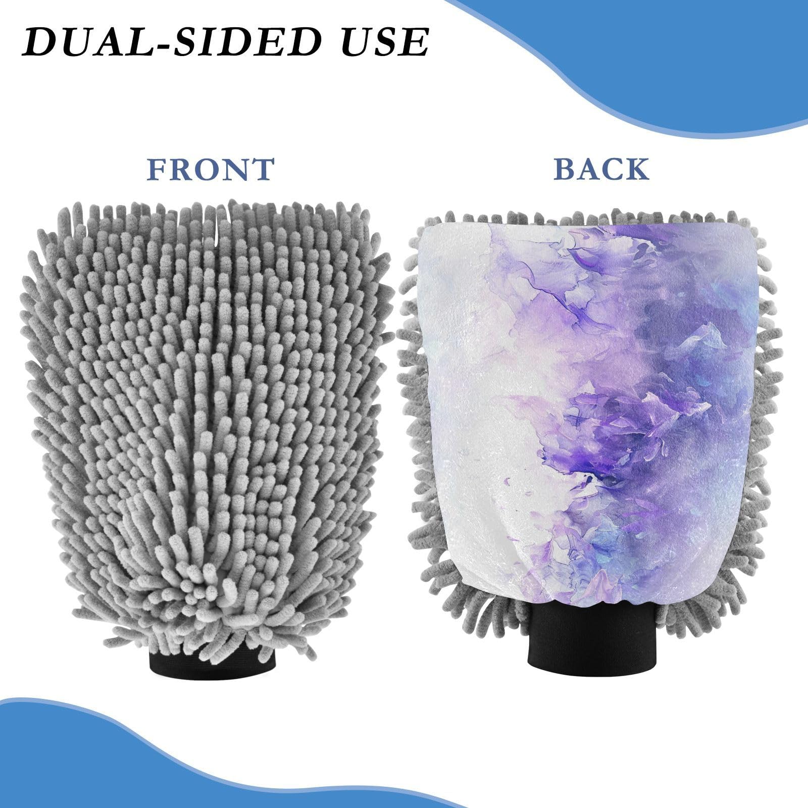 GakkiGii Watercolor Smudge 2 Pack Microfiber Car Wash Mitts, Dual-Sided Chenille Gloves, Scratch-Free for Auto Detailing & Home Cleaning, L