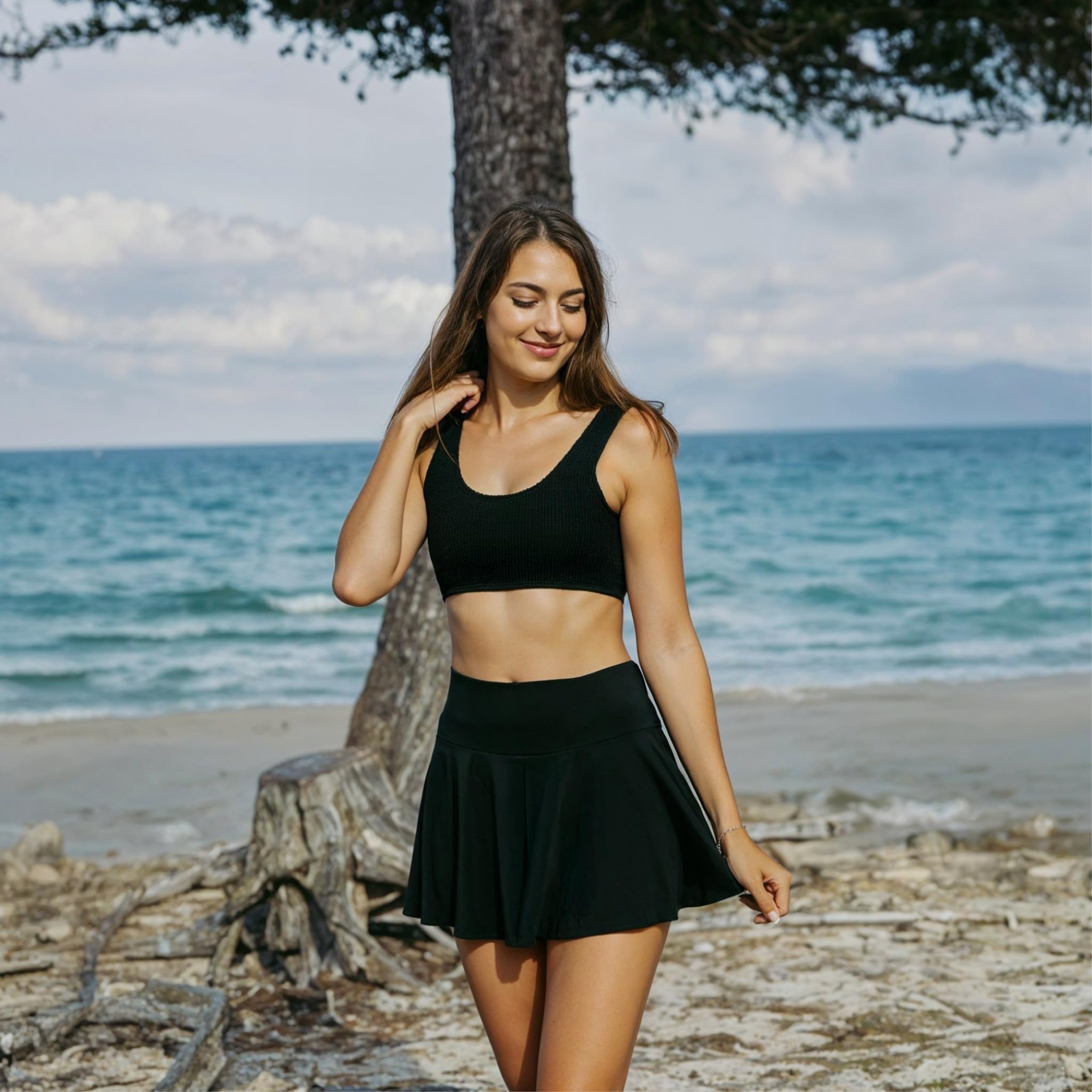 MYLILY Jupe de Bikini menstruelle Noire | Culotte menstruelle ado | Jupe de Bain Femme | Maillot de Bain menstruel ado | Bikini Fille ado| Réutilisable