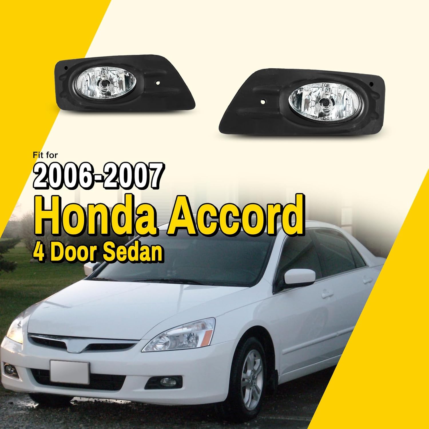 Fog Lights for Honda Accord Sedan 4Dr 2006 2007 with H11 12V55W Bulbs OEM Fog Lamps Assembly Replacement Included Wiring Kit & Switch-1 Pair (Clear Glass Lens)