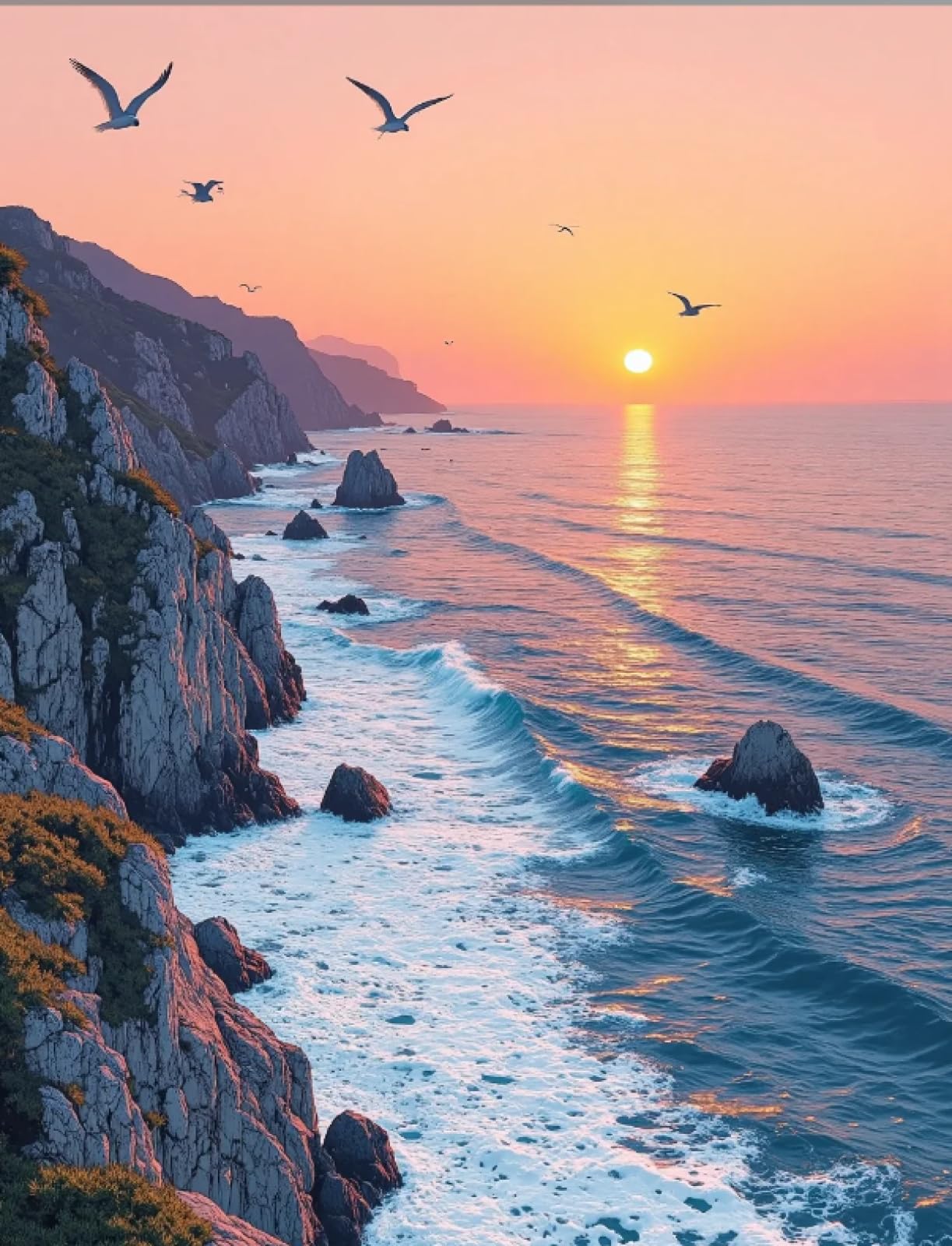 Stithej Stamped Cross Stitch Kit Coastal Sunset 11CT for Adult Beginners