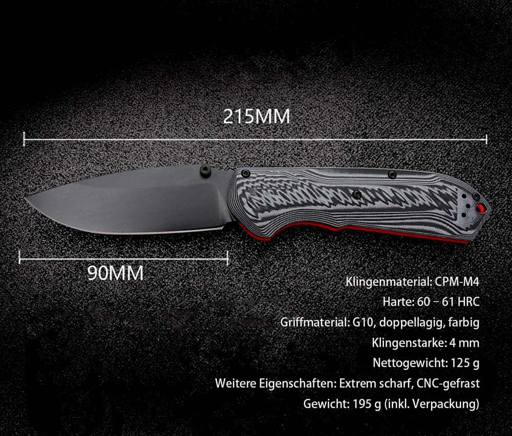 Klappmesser 8.5" Hochwertige Taschenmesser Robust aus edelstahl schwarzes G10, Outdoor Edc Messer Survival Jagdmesser, Tanto faltmesser, Tragbare camping messer, Scharfe klein Einhandmesser mit clip