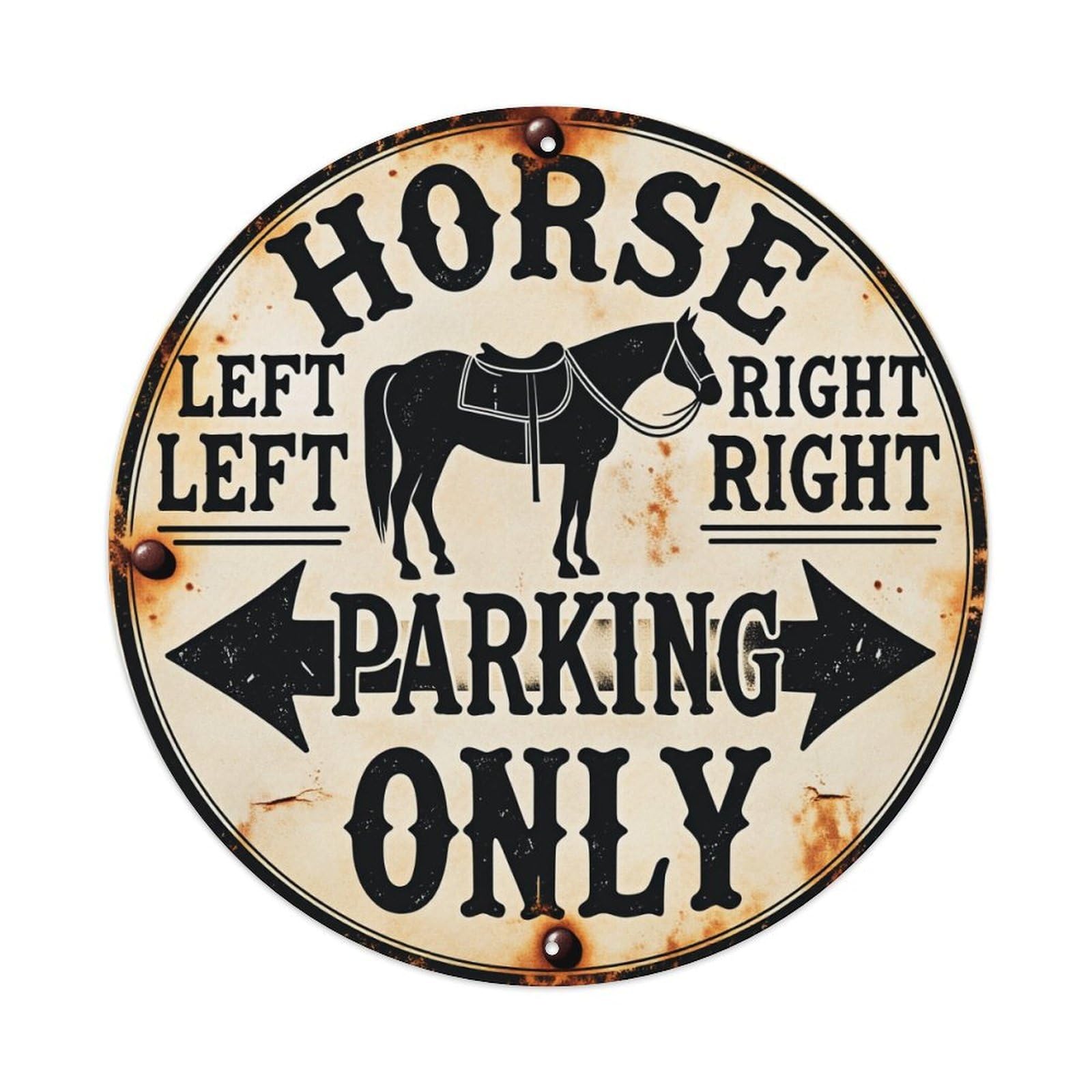 Horse Parking Sign With Arrows Round Tin Sign Vintage Metal Poster, Home Bar Garage Man Cave Cafe Indoor & Outdoor Wall Decoration 8x8Inches