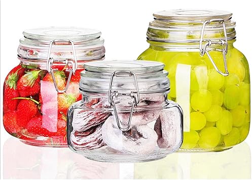 Tea Jars Storage Canisters Glass Jars with Airtight Seal Lids Round 3 Piece Kitchen Canister Set Wide Mouth Food Storage Canister Jars for Honey,Cookies Jars,500ml+750ml+1000ml