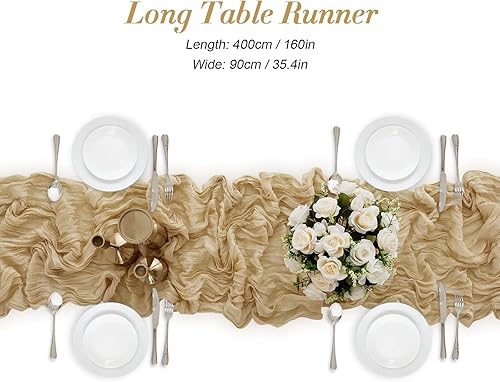 Miniatura 4 de Paquete de 10 caminos de mesa de estopilla de 13.3 pies, camino de mesa de gasa bohemio color crema, 35 x 160 pulgadas de largo, romántico camino de