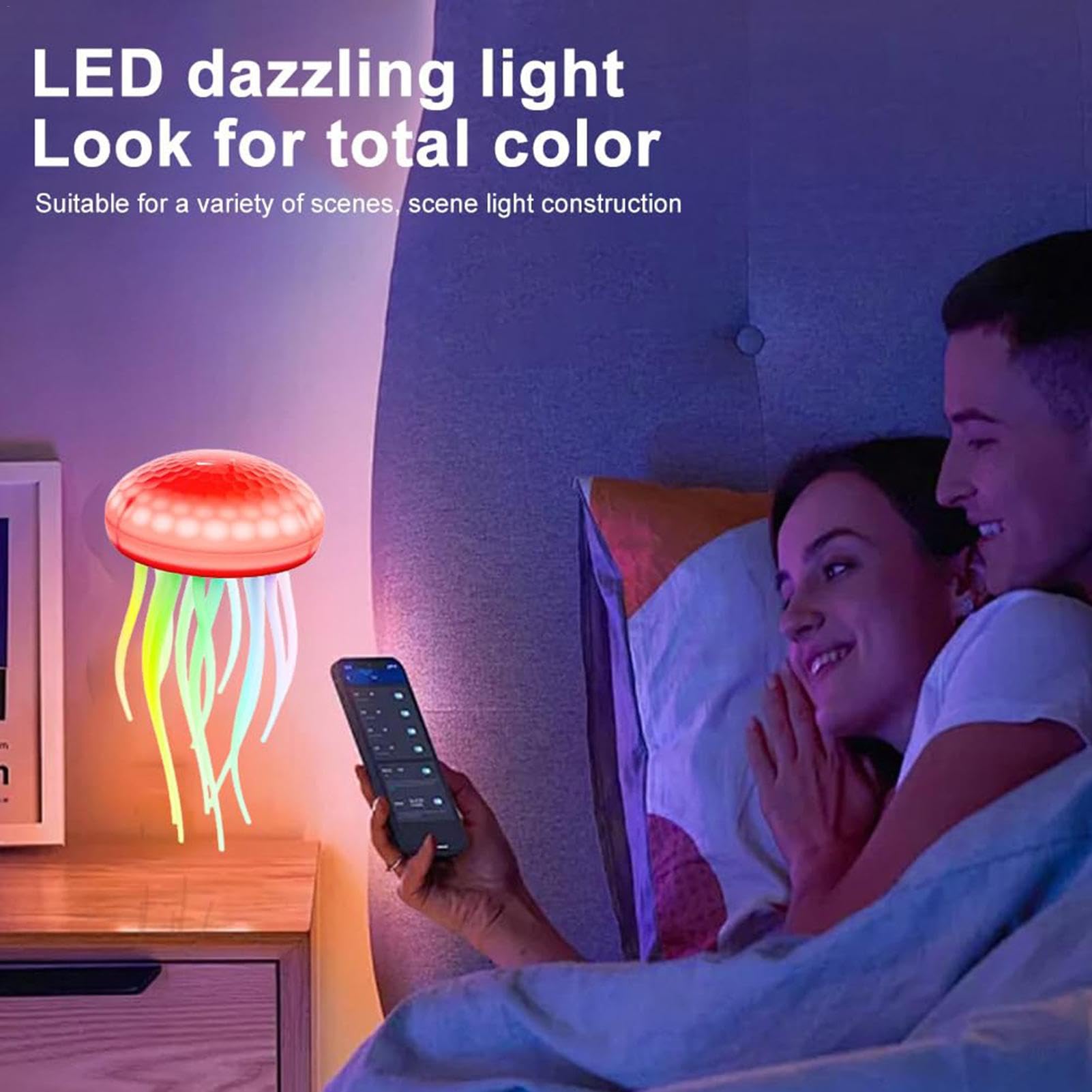 Luce notturna a LED con, lampada con Lampada ad attivazione vocale | Lampada da comodino ricaricabile da 1000 mAh, luce notturna portatile a LED RGB con medusa per soggiorno, scrivania da