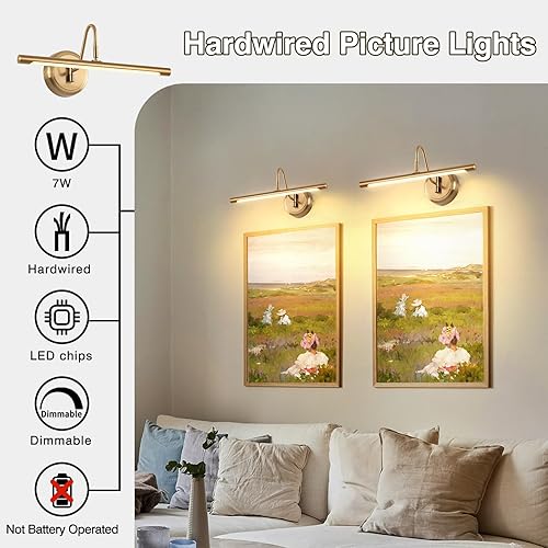 Miniatura 3 de Lámparas modernas regulables para cuadros y fotos, lámparas LED, de pared, latón dorado, 3000 K y de 16.54 pulgadas de largo 9 W, iluminación