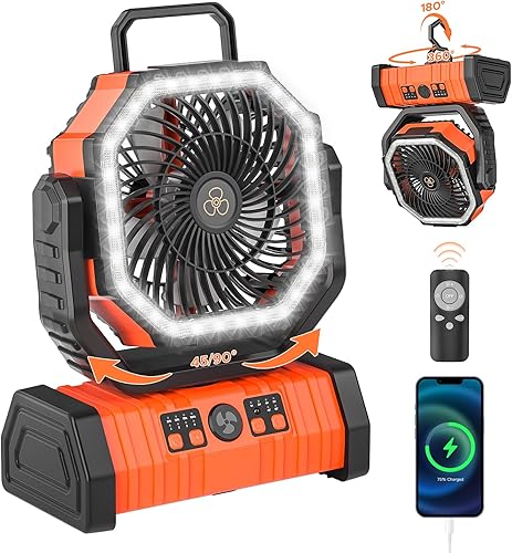 Ventilador de camping recargable con linterna LED ventilador de escritorio de 20000 mAh con control remotoganchotemporizador ventilador portátil de