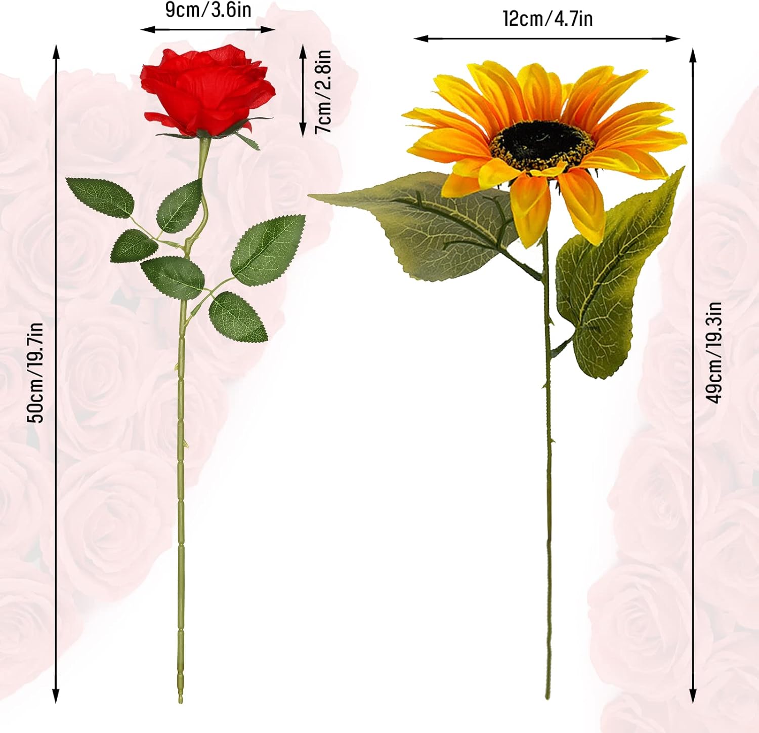 Waipfaru 16 Pcs Fake Roses Sunflowers Artificial Flowers Bulk, Silk Red Roses Yellow Flowers Artificial with Long Stems for Outdoors Wedding Bouquet Vase Flower Arrangement Decoration