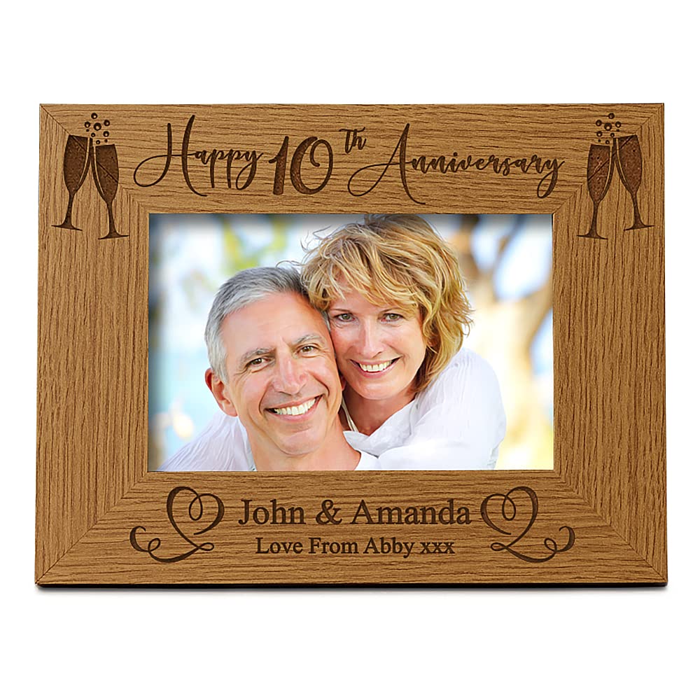 Ukgiftstoreonline Personalised 10Th Wedding Anniversary Wooden Photo Frame Gift (5 X 7)