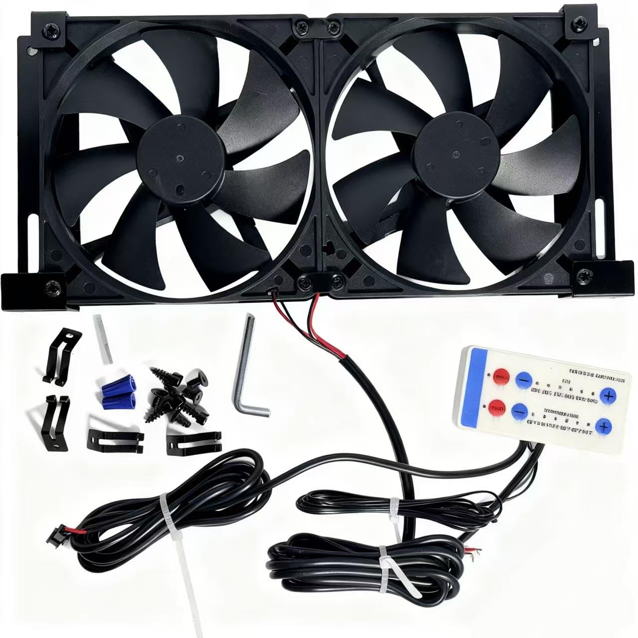 View 1 of 12V RV Fridge Vent Cooling Fan 5.5"(140mm) - Adjustable Speed & Temp Control, Remote Control with Auto/Manual Modes, Waterproof Design & Custom Mounts for RV Side Vents