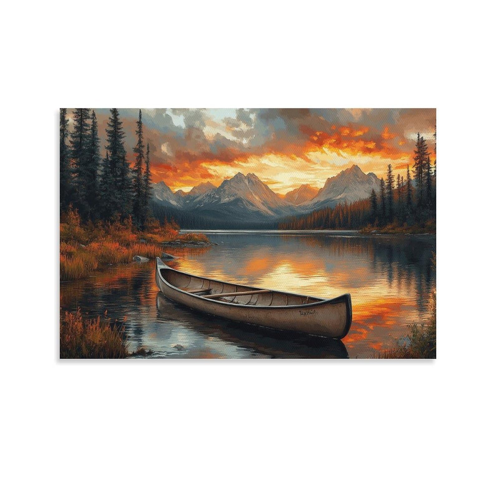 CPLVKWRQJ Bright Magical Colorful 1 Piece Canoe on Sunset Mountain Lake Canvas Wall Art - Bedroom Canvas Painting Easy to Clean Statement Piece Wall Decor 20x30inch(50x75cm)