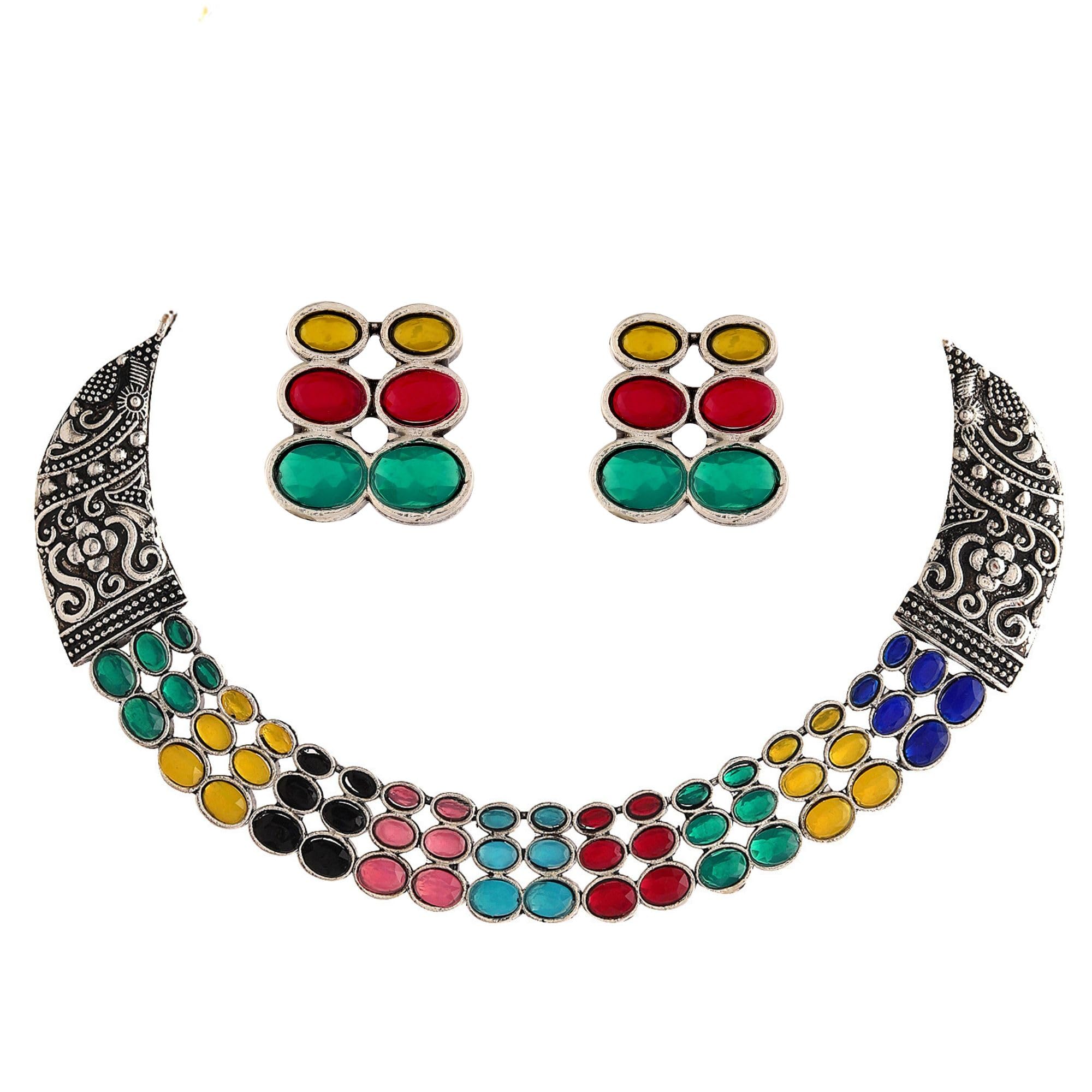 Mansiyaorange Turquoise Blue Color Kempu Stone German Silver Oxidised Choker Necklace Jewelry Set For Women (B0DCBZVCQG) Amazon Price History, Amazon Price Tracker