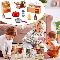 Vista 5 de Juego de 43 piezas de muebles de casa de muñecas, juego de cocina, refrigerador en miniatura con mini ollas y sartenes para comida, accesorios