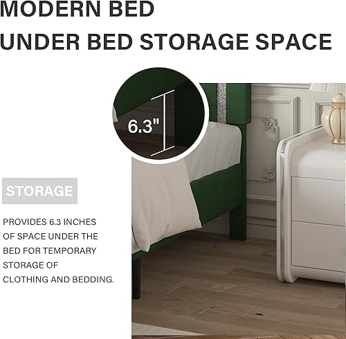 Miniatura 6 de BarnFurin - Base de cama matrimonial con cabecera capitoné, plataforma tapizada con diseño de diamante, base de colchón, soporte de listones de