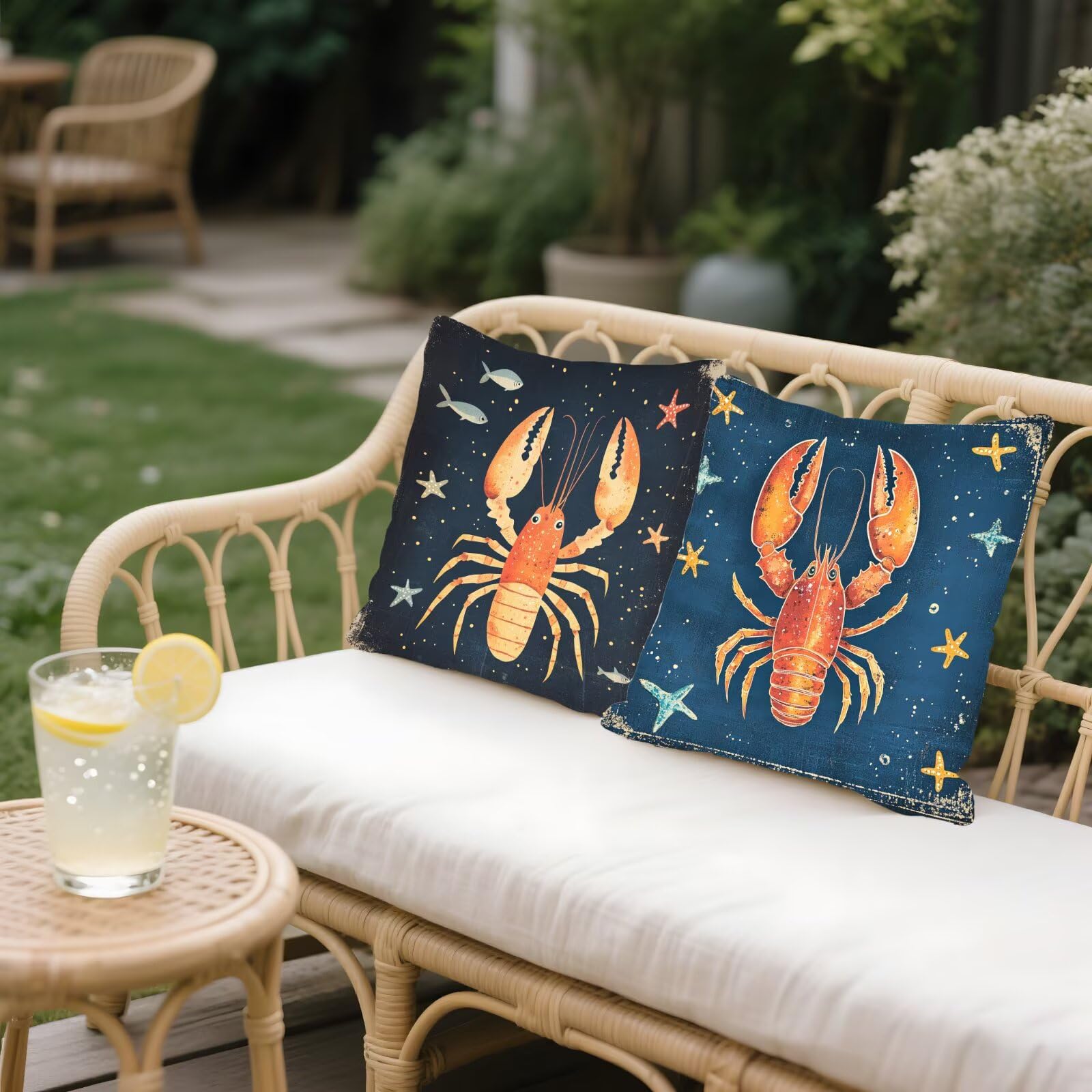 Cojines Sofa Fundas Cojines 50x50cm SúPer Suave Cojin Azul marino Langosta Juego de 4, Fundas Almohada Impermeable Exterior, Interior Y Exterior Cojin Decorativos, Para SalóN Regalos NavideñOs P-187