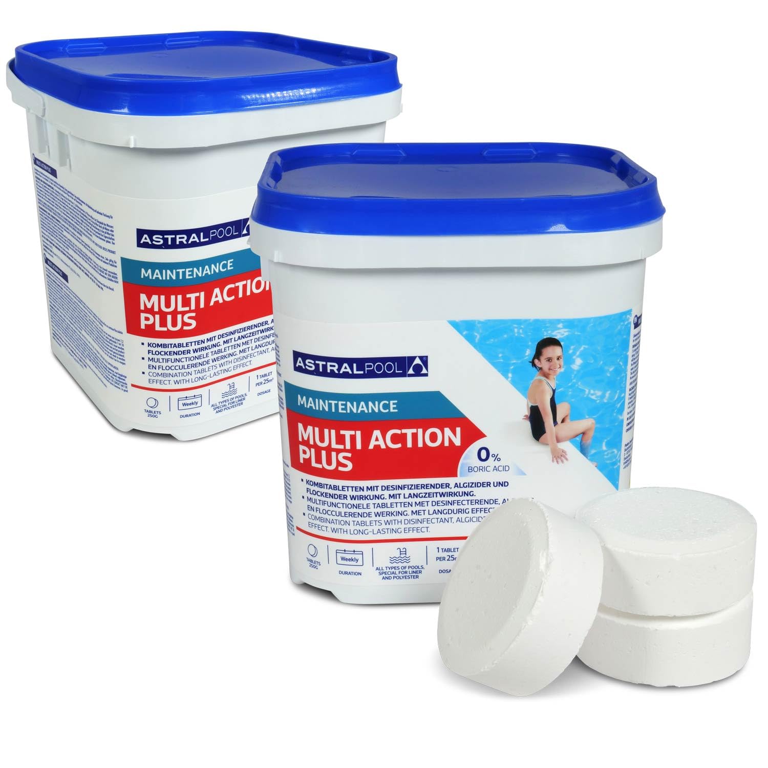 Astral Pool Multi Action Plus 10 kg - Langsam lösliche 250g Chlortabletten für Langzeitdesinfektion & Algenverhütung