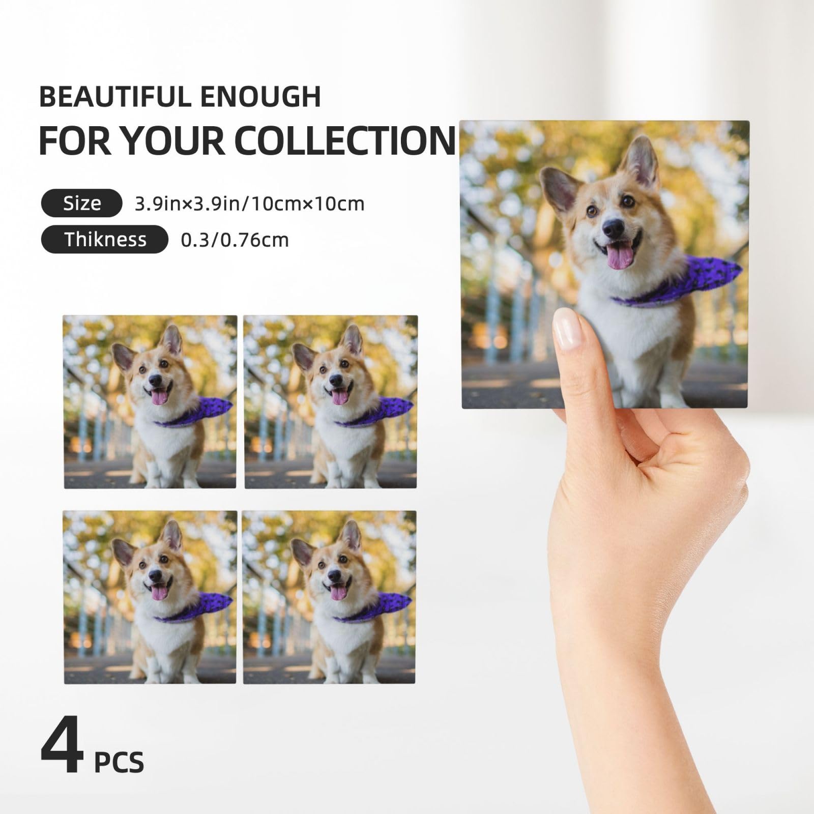 Untersetzer mit Hunde-Corgi-Motiv, bedruckt, Keramik, 4 Stück