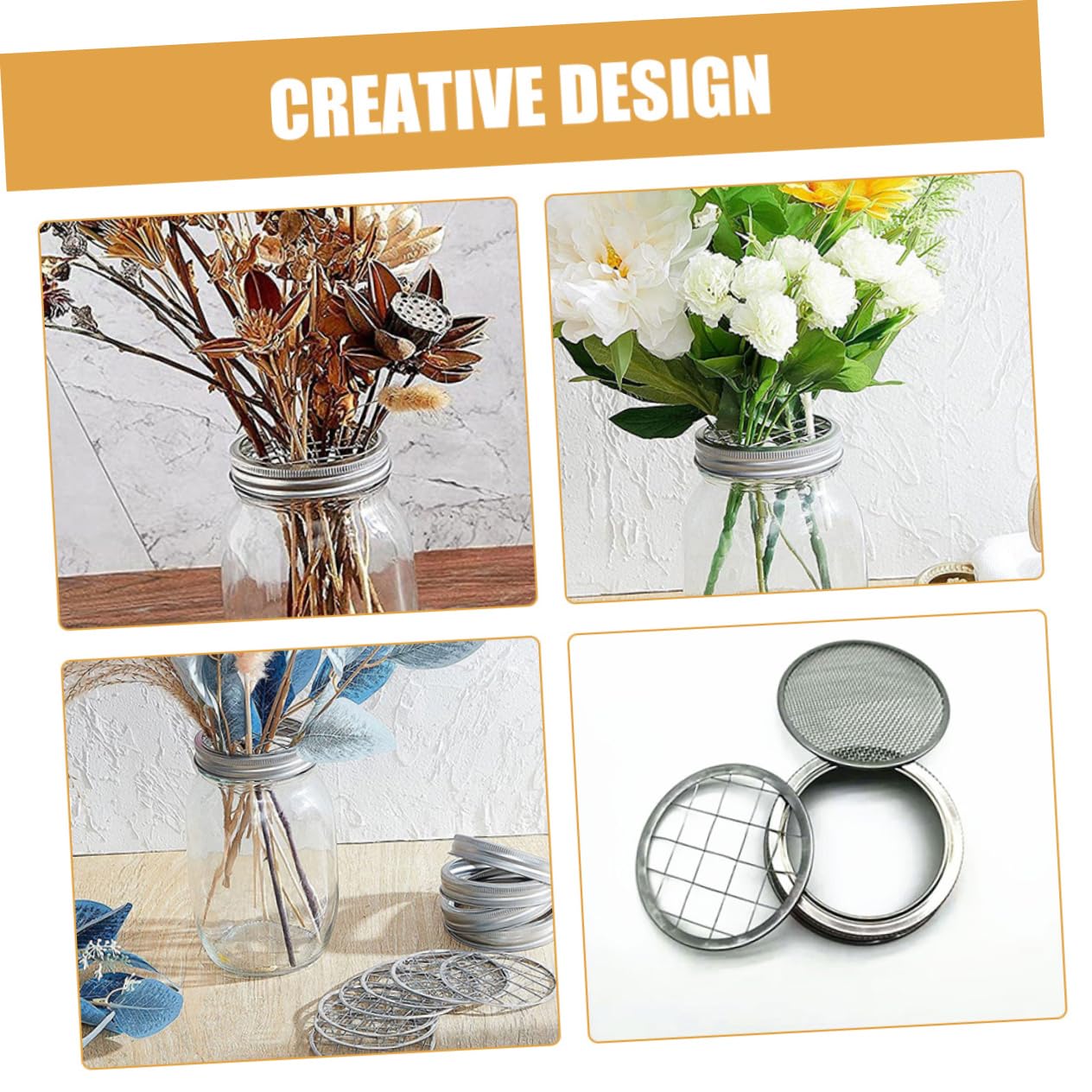 KICHOUSE Jar Flower Grid Inserts 10pcs Metal Frog Lid Perfect for Floral Arrangements and Vase Decorations