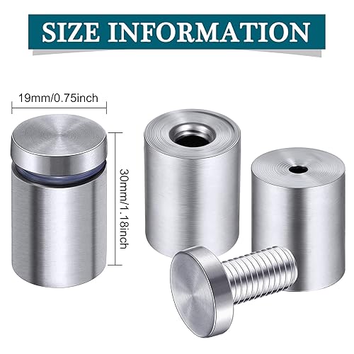 Miniatura 24 de Pelopy 8 tornillos de separación de letreros para anuncios, soportes de pared de acero inoxidable, clavos acrílicos de vidrio (1 x 1 pulgada)