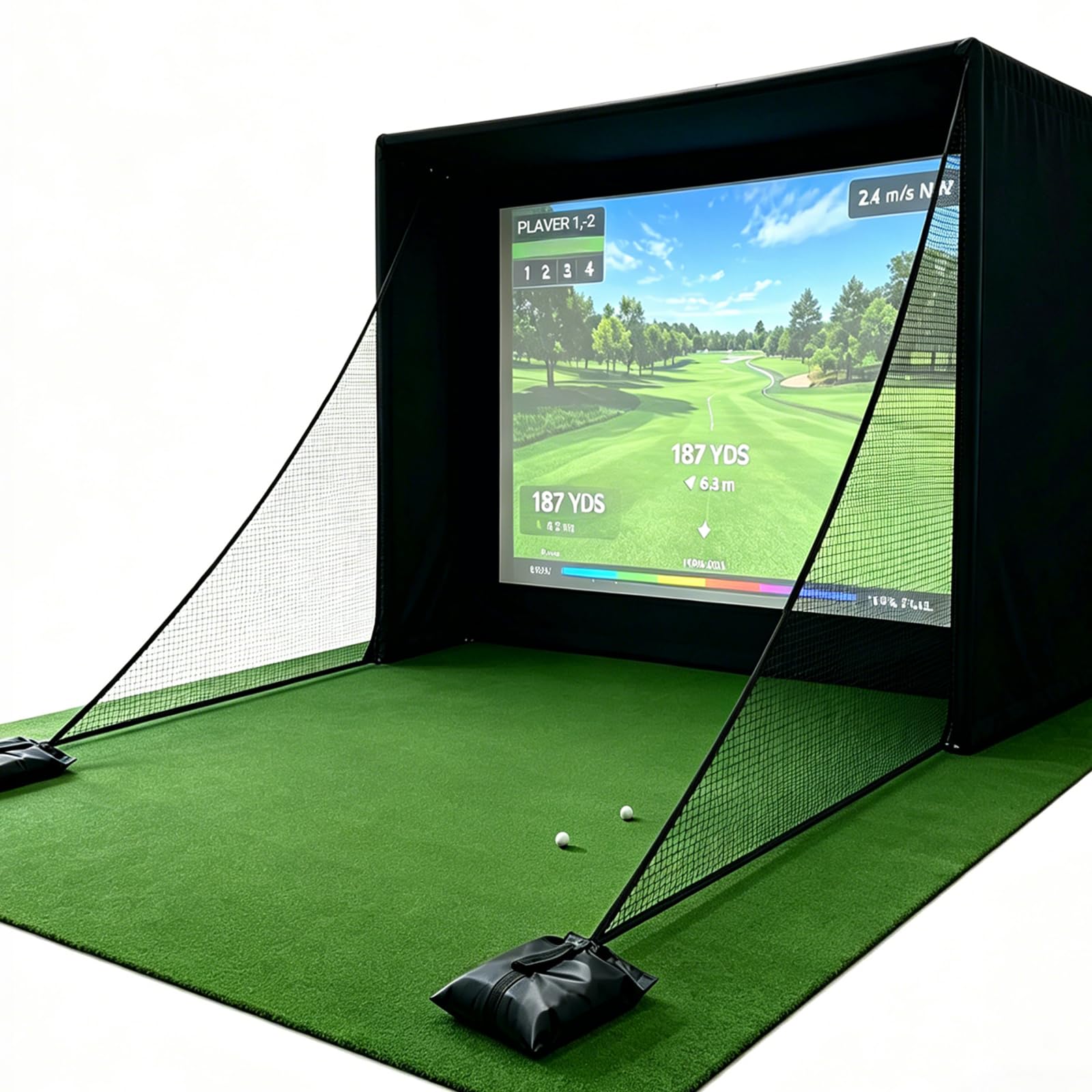 Photo 1 of 10x8x6 ft Golf Simulator Enclosure Net with HD Impact Screen & Frame Kit | Indoor Home Golf Training Cage Simulator Accessories | Gift for Golfers Men Women