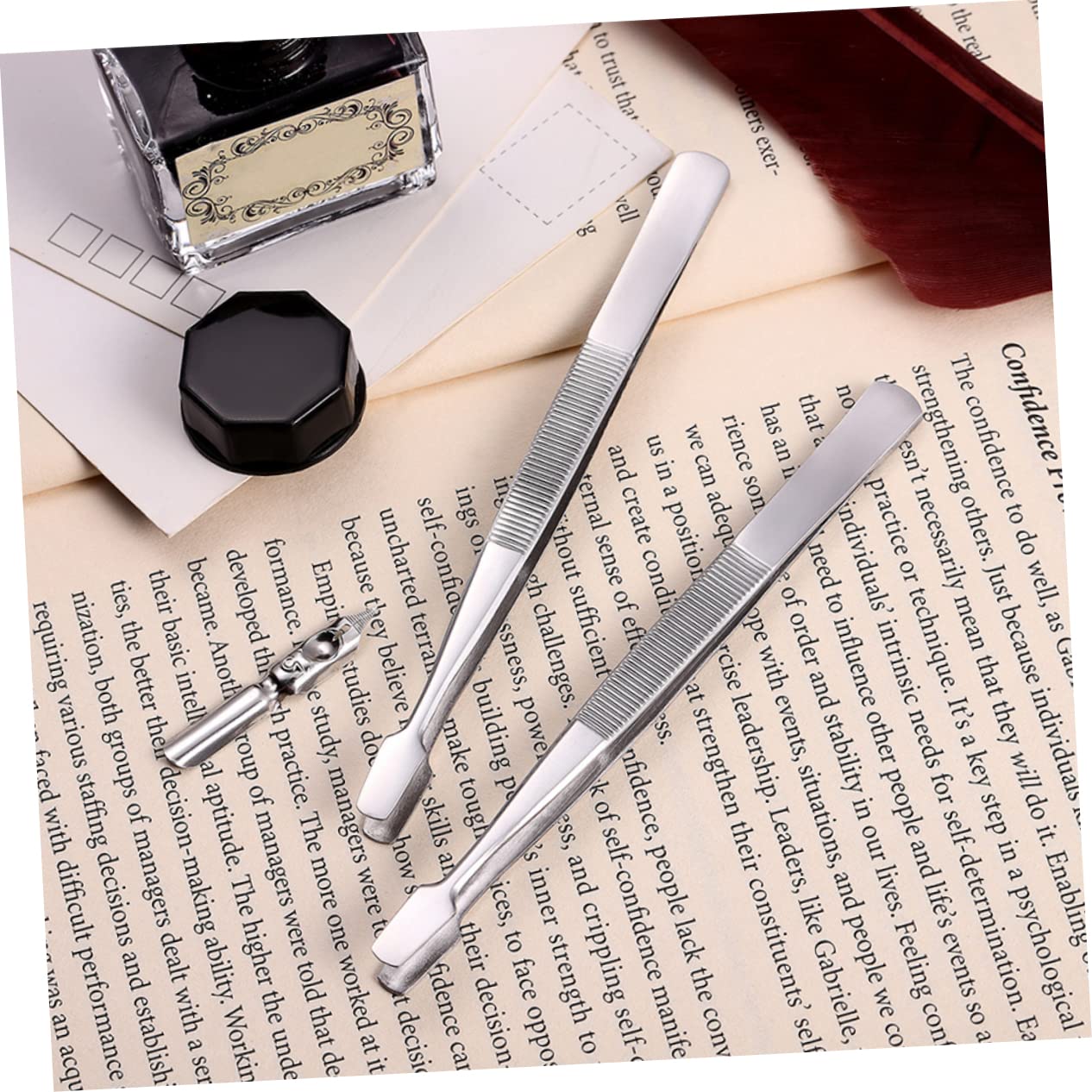 NOLITOY Collector Tool Set 10pcs Stainless Steel Tweezers Flat Head for Stamp Lash and Craft