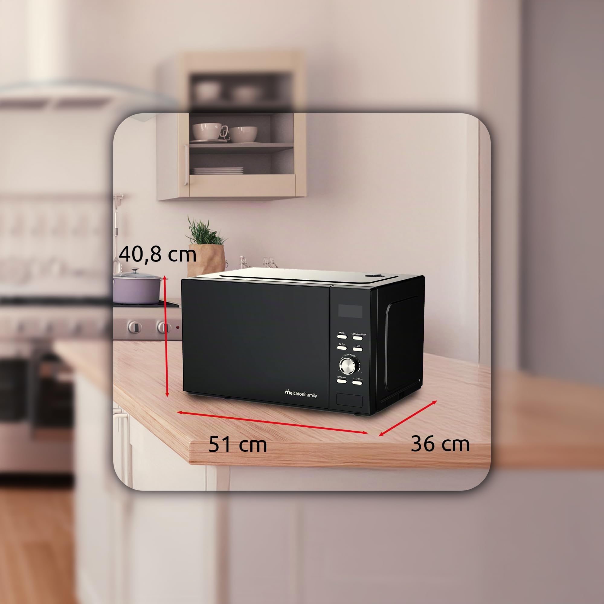 Melchioni Family | GOLIA Freidora de Aire & Microondas 2 en 1 con Grill, 23L, Pantalla Táctil, Temporizador, Luz Interna, Programas Preestablecidos, Cocción Rápida y Saludable