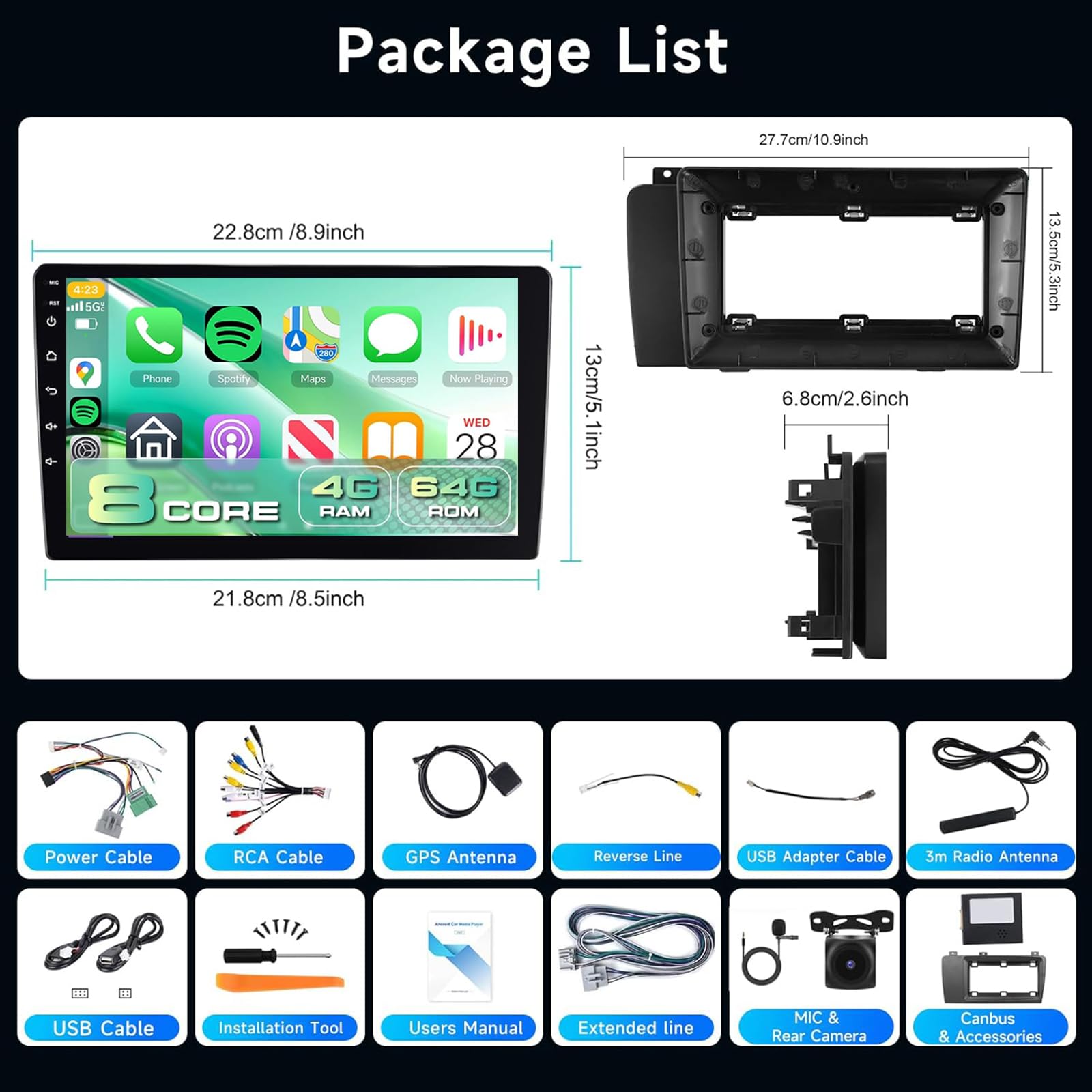 Android radio samochodowe stereo dla Volvo V70 XC70 V40 S40 S60 2005-2009 | 9"HD Ekran dotykowy w komórce Bezprzewodowy CarPlay Android Auto GPS 5 GHz WiFi Bluetooth 5.0 FM RDS SWC AHD Kamera cofania