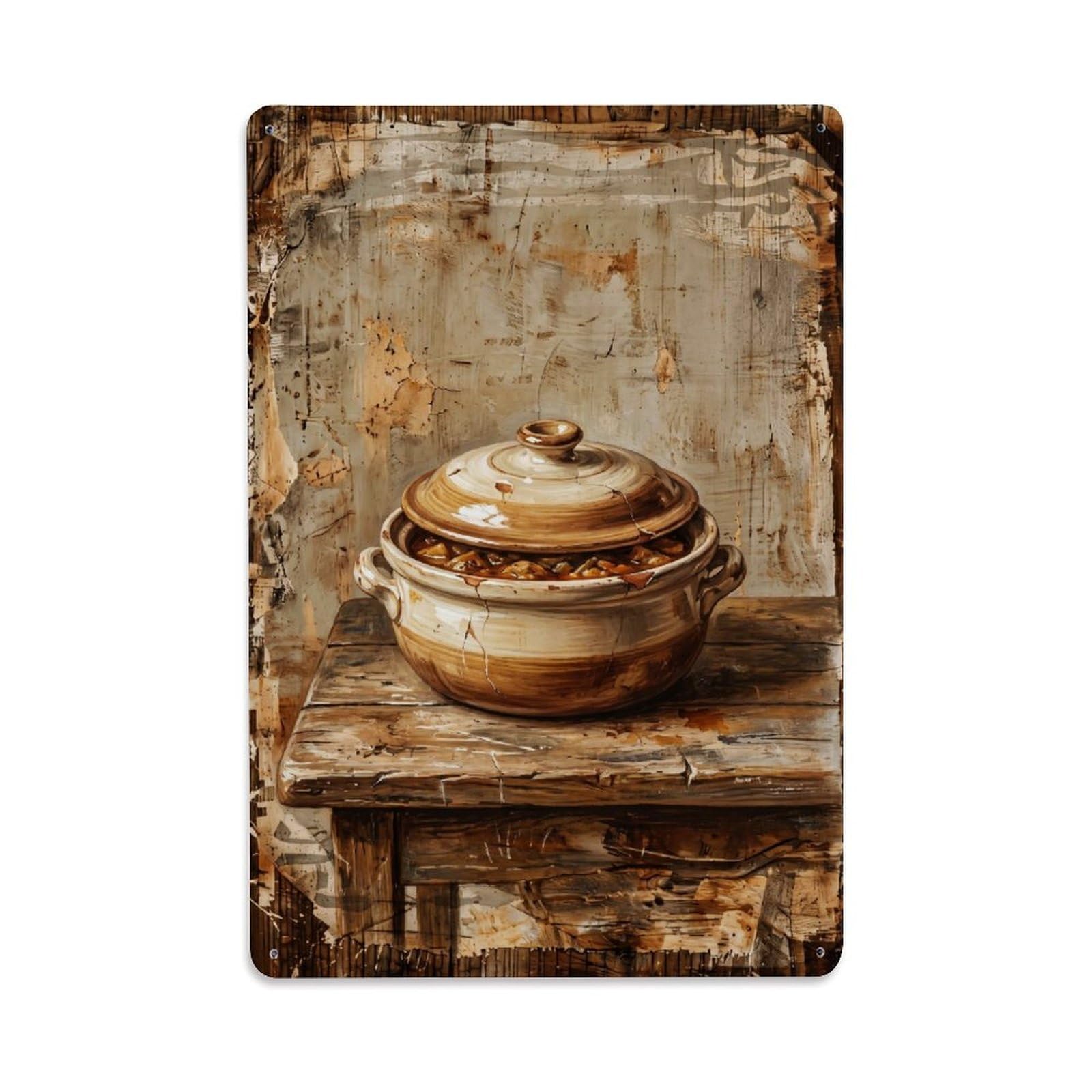 Country Dining Table Casserole Dish Countryside Home Vintage Metal Tin Sign Plaque Wall Decor for Cafe, Club, Garden Metal Poster 8x12Inch