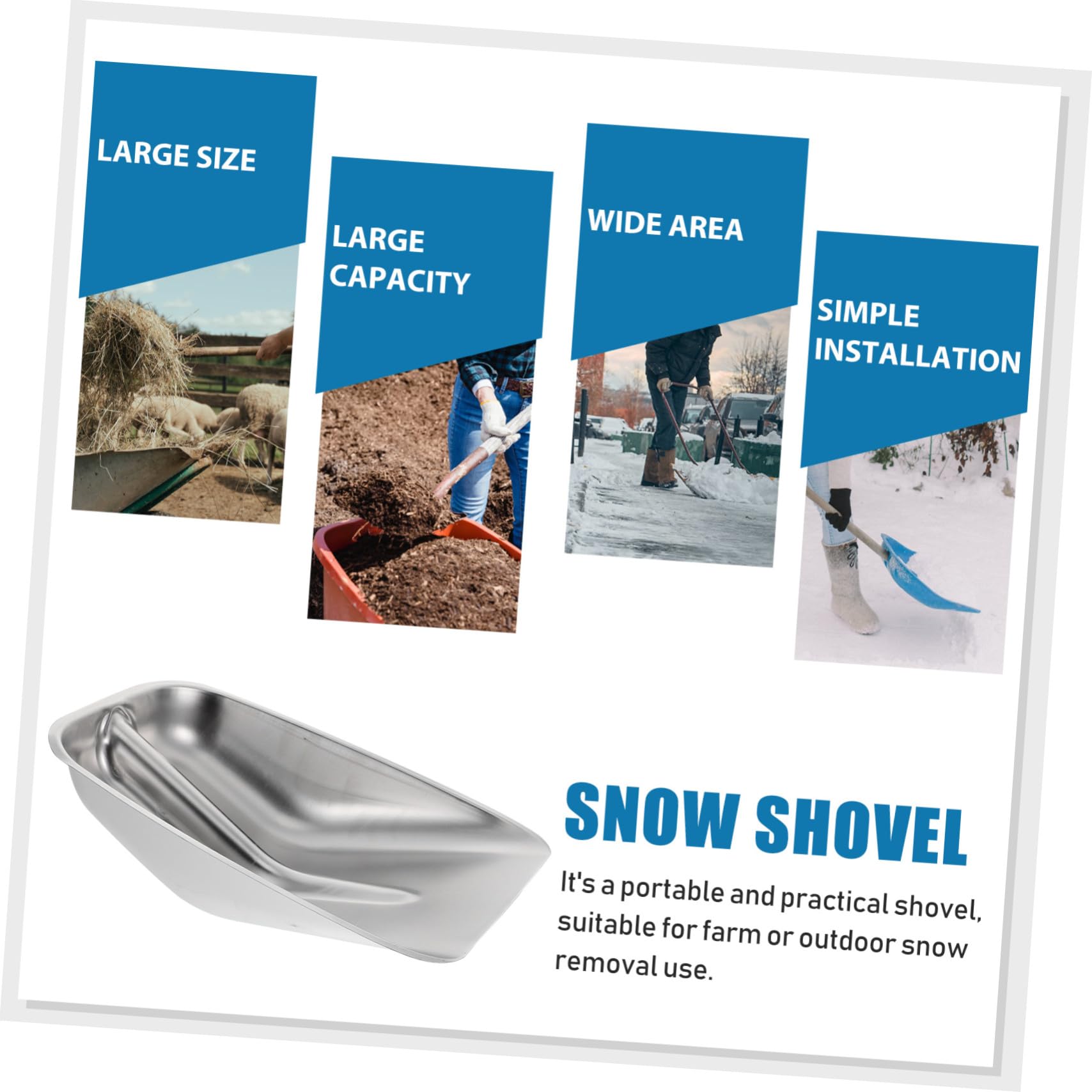 Edelstahl Schneeschaufel für Draußen, Multifunktional, Silber
