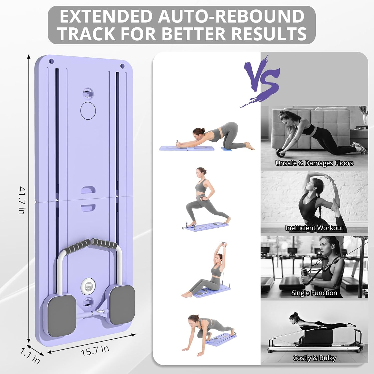 Reformer Pilates Multifonction avec Bandes de Résistance & 10 Exercices Inclus - Appareil Abdominale et Entraînement Complet du Corps pour Gym à Domicile, Pliable et Compact pour Un Rangement Facile