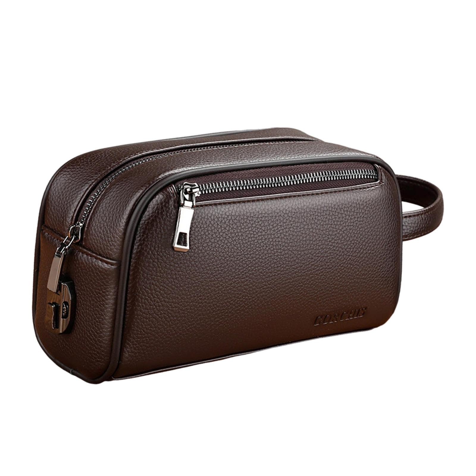 Borsa da polso per uomo Borsa con cerniera Borsa in pelle PU multi tasche Pochette da uomo casual, Marrone con serratura