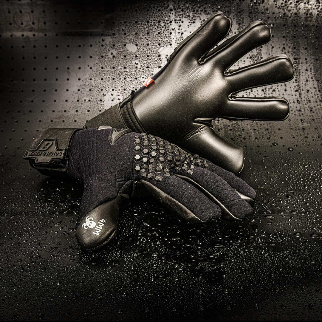 CATCH&KEEP Guanti da portiere professionali per adulti, massima presa, modello premium – guanti da calcio – con la nostra impugnatura Octopus (nero scuro | nero, 6)