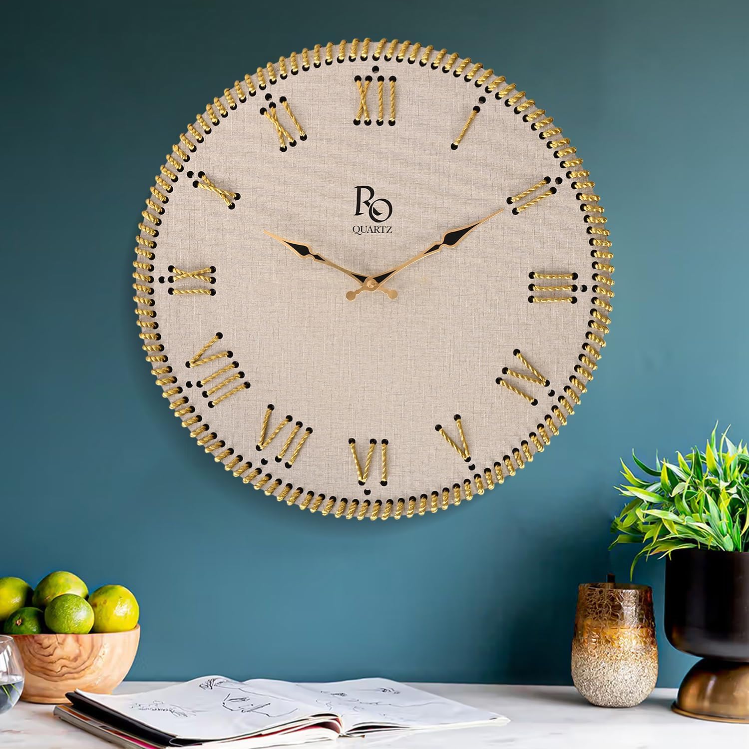 Vintage Wooden Roman Dial Wall Clock - Brown & Golden -8