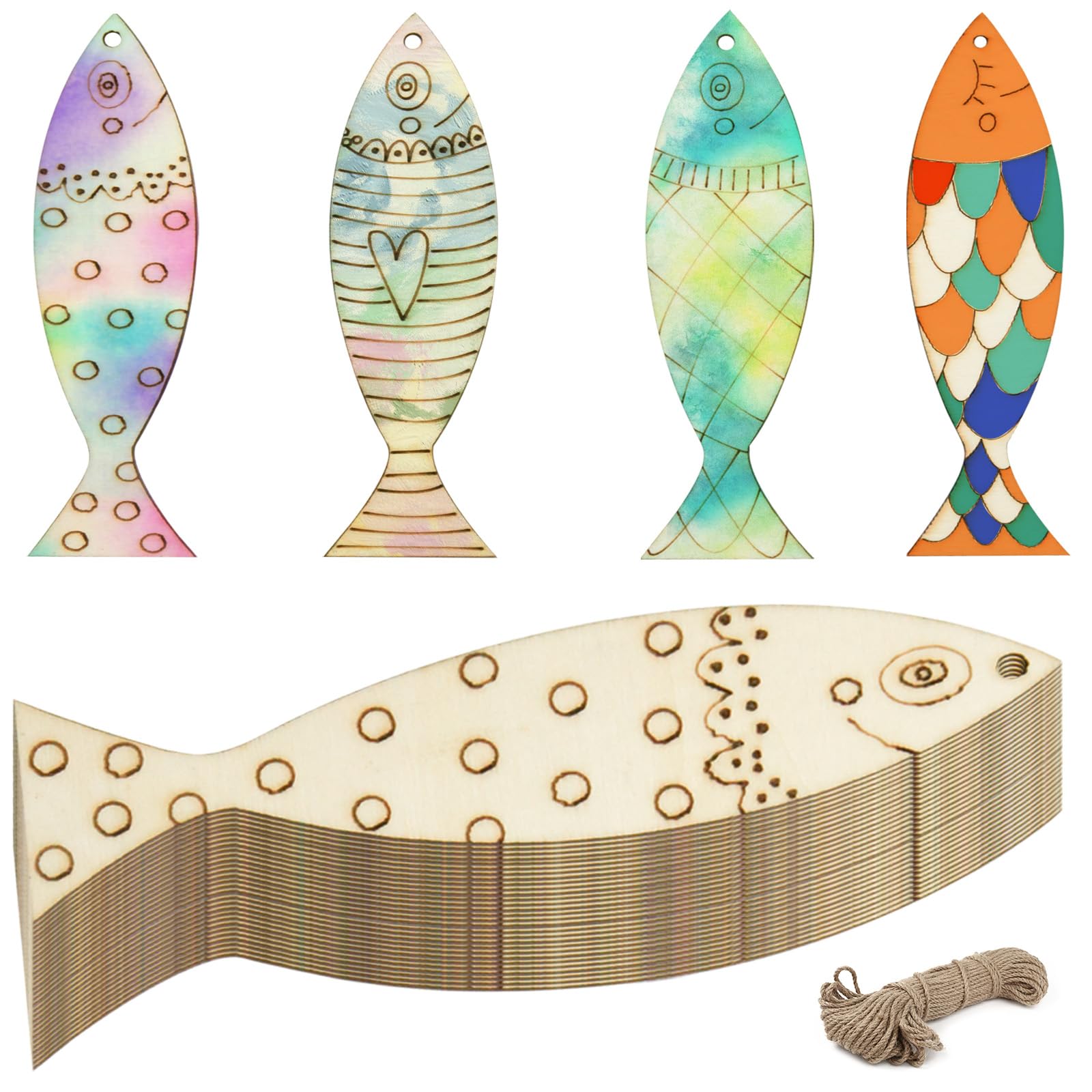 36 piezas de recortes de decoración de peces de madera, 4 estilos de manualidades de madera de bricolaje para pintar formas para varios amantes de las decoraciones de animales
